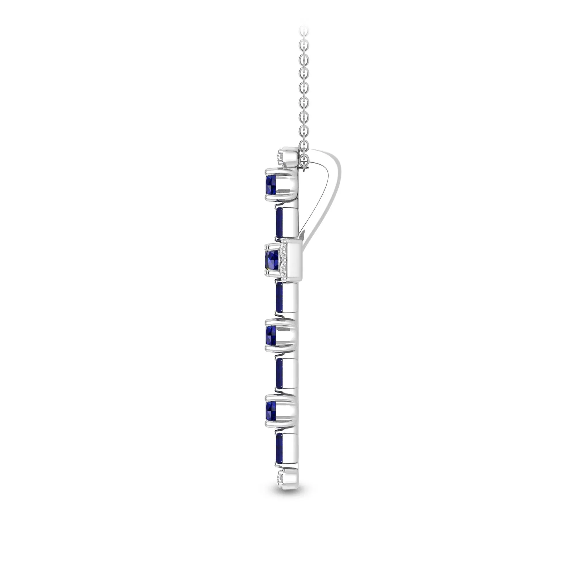 Blue Sapphire & Diamond Accent Cross Pendant Necklace 10K White Gold Size 18" - Image 2