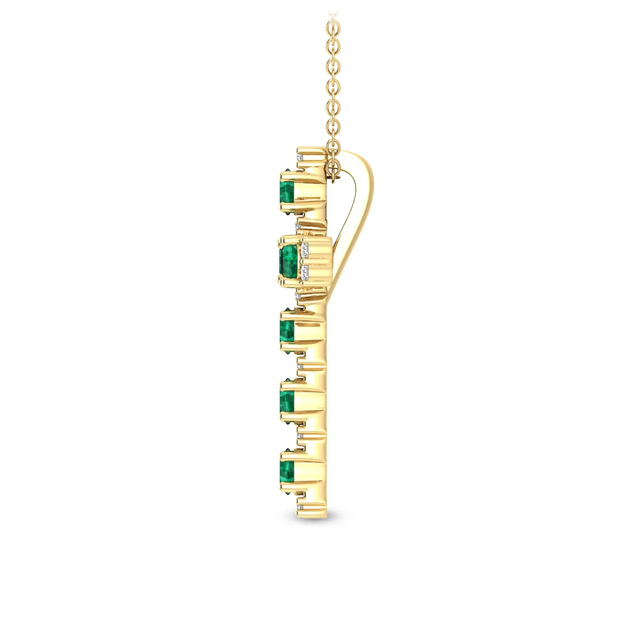 1/10 CT. Tw. Emerald & Diamond Cross Pendant Necklace 10K Yellow Gold Size 18" - Image 2