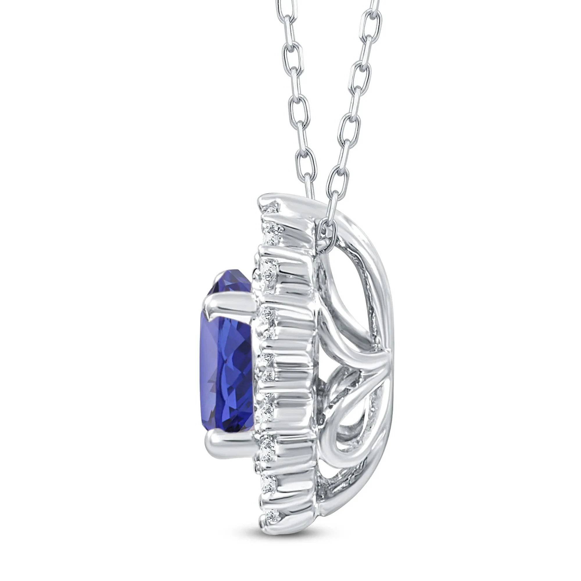 1/7 CT. Tw. Tanzanite & Diamond Halo Pendant Necklace 10K White Gold Size 18" - Image 2