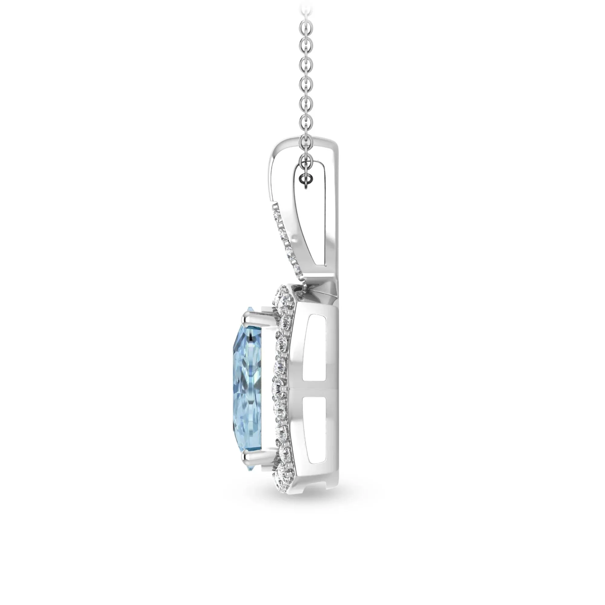 1/5 CT. Tw. Aquamarine & Diamond Pendant Necklace 10K White Gold Size 18" - Image 2