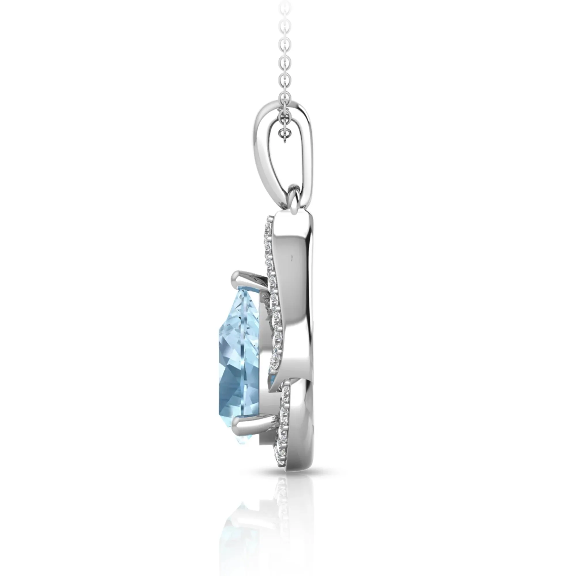 1/7 CT. Tw. Aquamarine & Diamond Pendant Necklace 10K White Gold Size 18" - Image 2