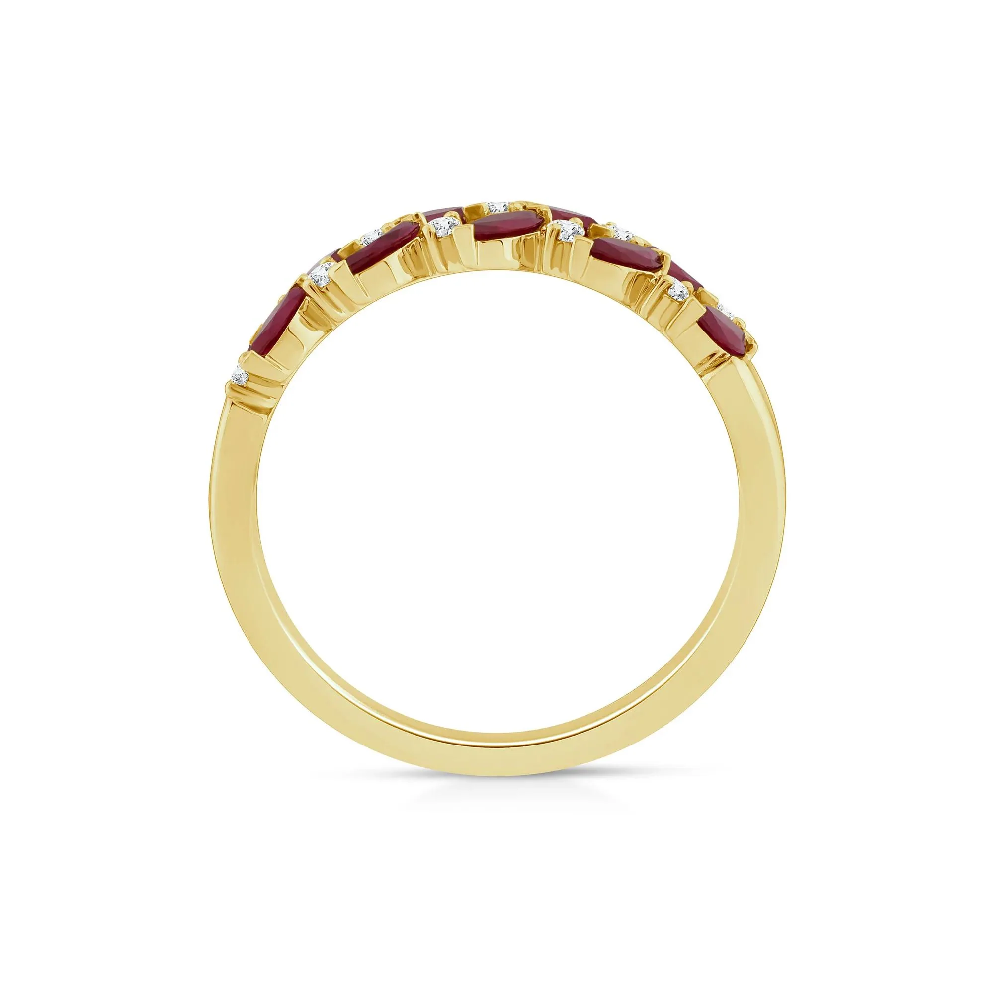 1/8 CT. Tw. Ruby & Diamond Band Ring 10K Yellow Gold Round Brilliant Cut Size 7 - Image 2