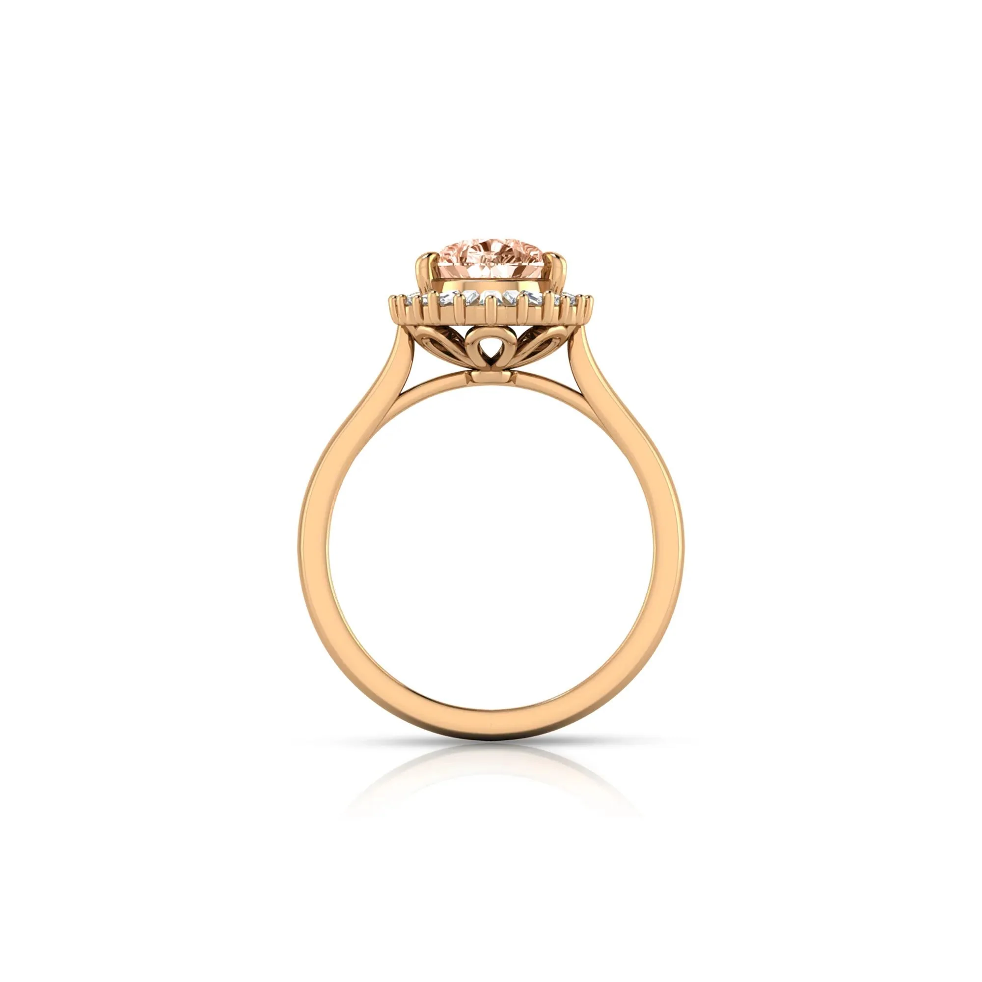 1/5 CT. Tw. Morganite & Diamond Halo Ring 10K Rose Gold Round Brilliant Cut Size 7 - Image 2