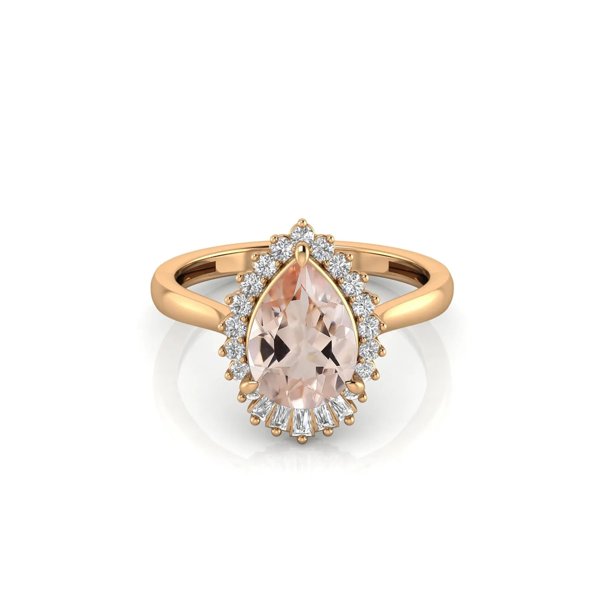 1/5 CT. Tw. Morganite & Diamond Halo Ring 10K Rose Gold Round Brilliant Cut Size 8.5