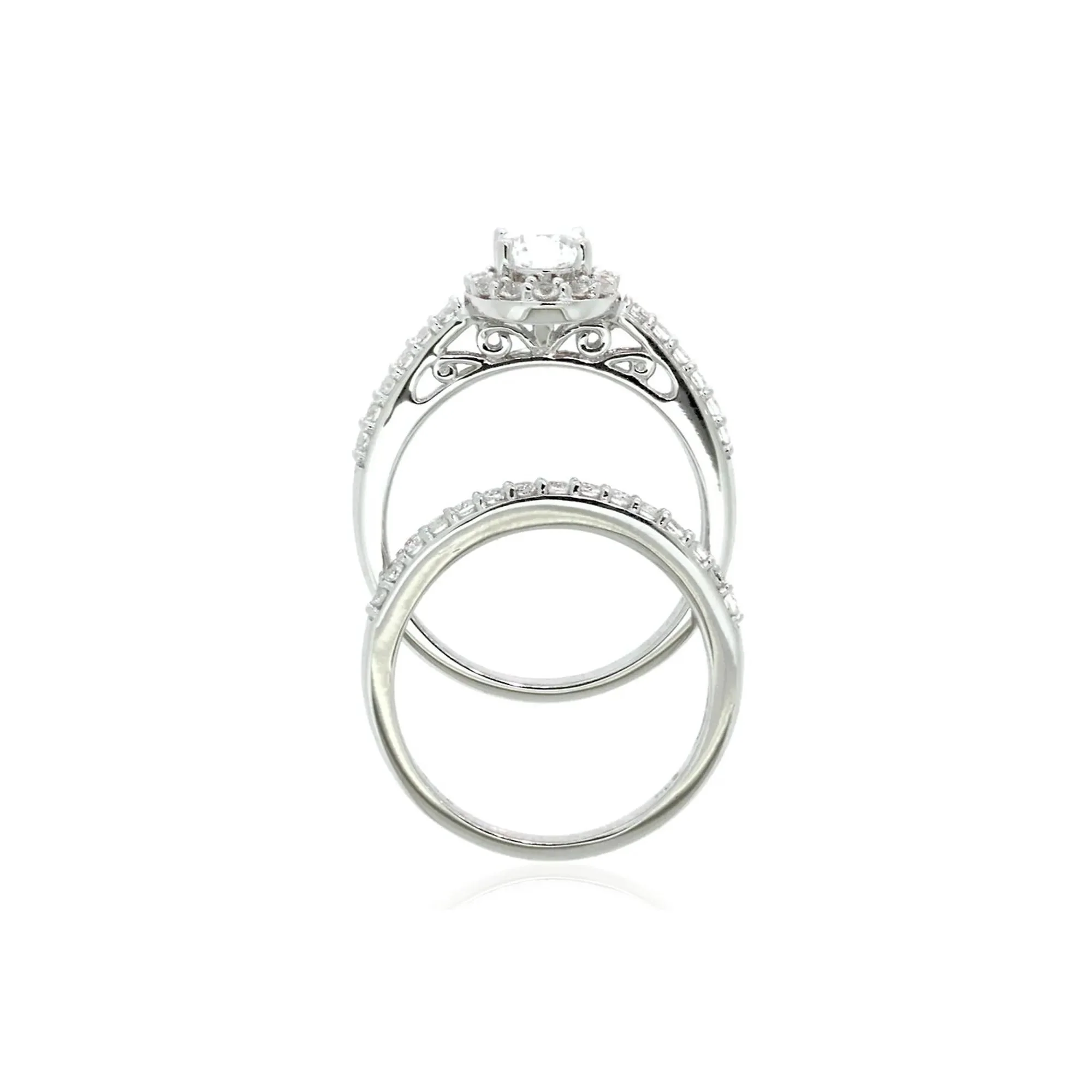 Lab Created White Sapphire Ring Set .925 Sterling Silver Size 6 - Image 3