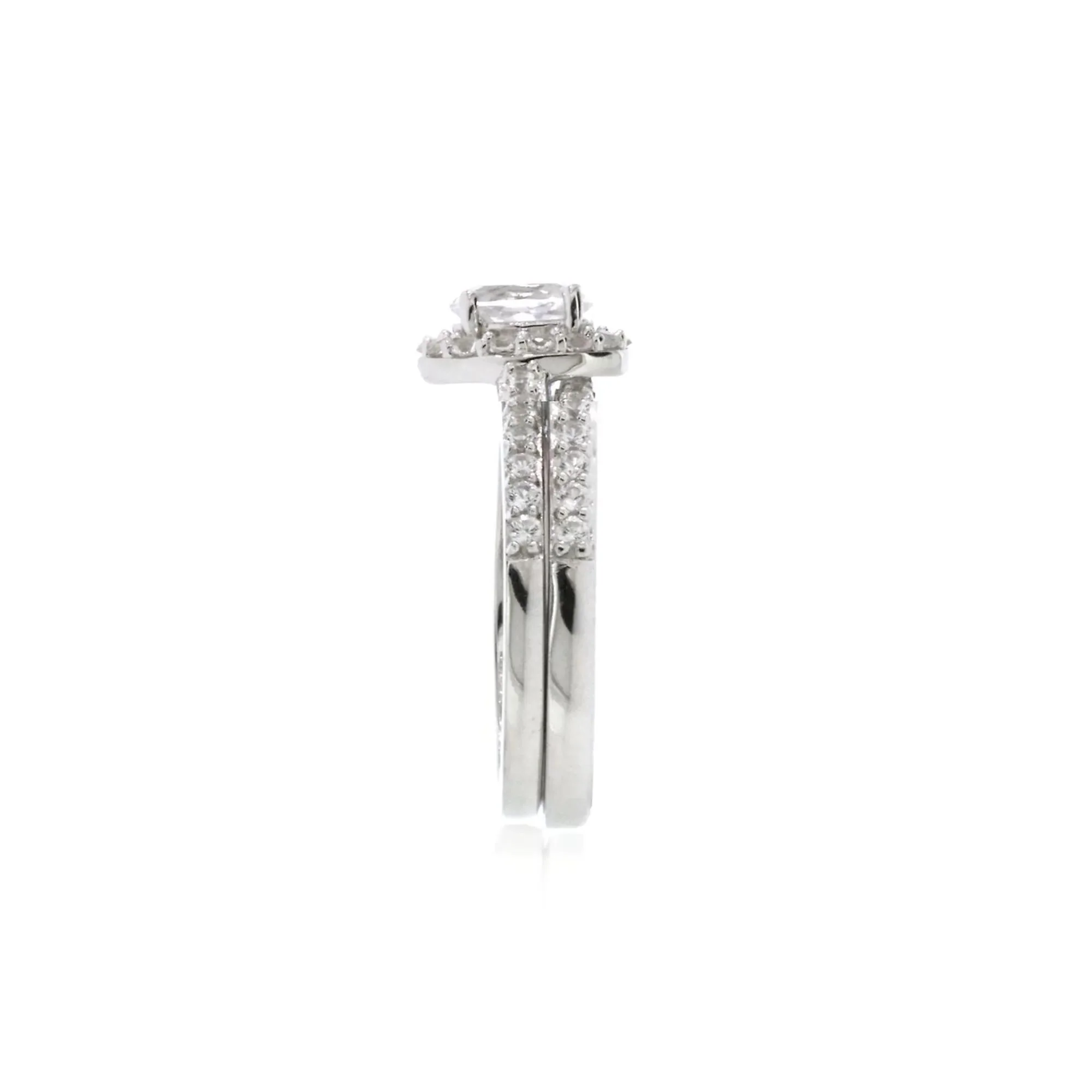 Lab Created White Sapphire Ring Set .925 Sterling Silver Size 7 - Image 2