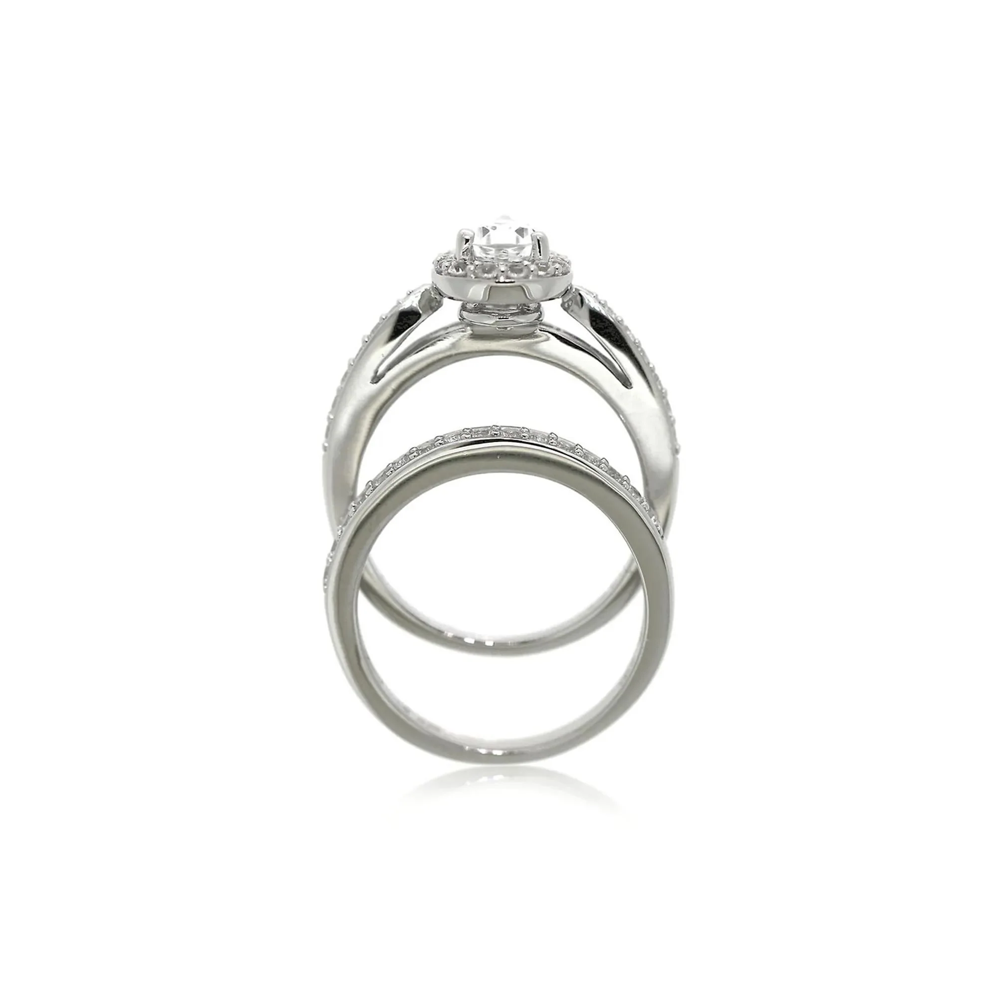 Lab Created White Sapphire Ring Set .925 Sterling Silver Size 6 - Image 3
