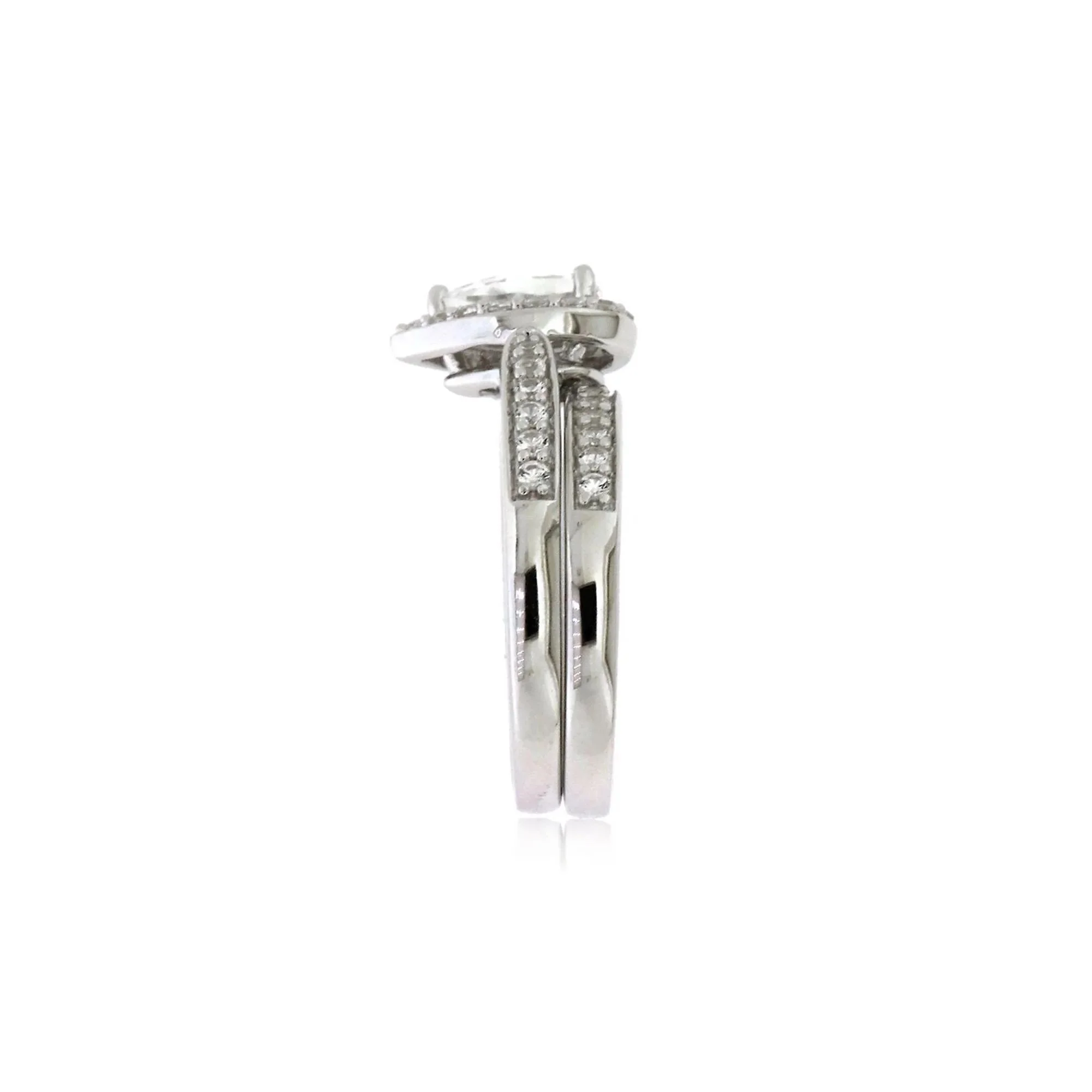 Lab Created White Sapphire Ring Set .925 Sterling Silver Size 7 - Image 2