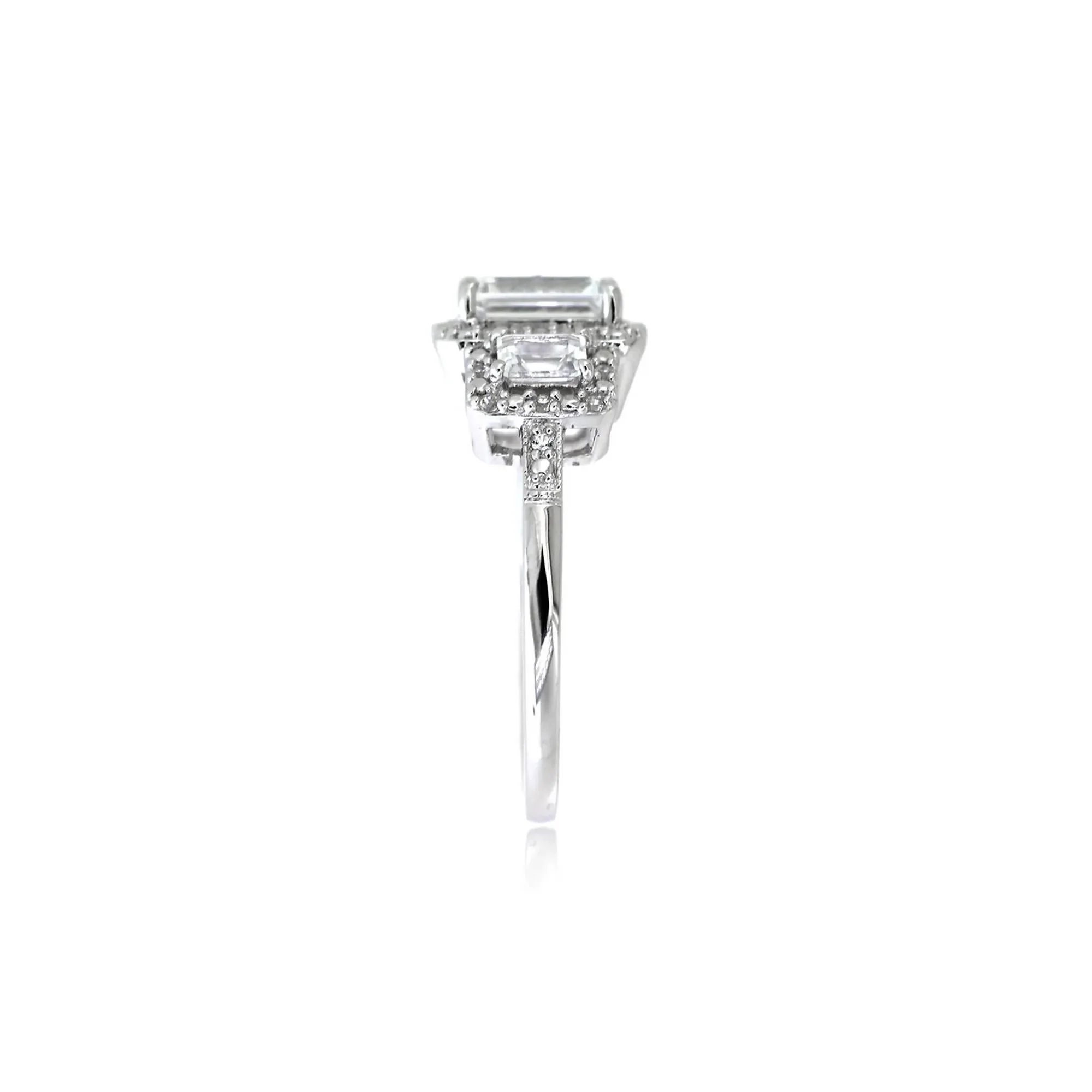 Lab Created White Sapphire Three-Stone Ring .925 Sterling Silver Size 7 - Image 2