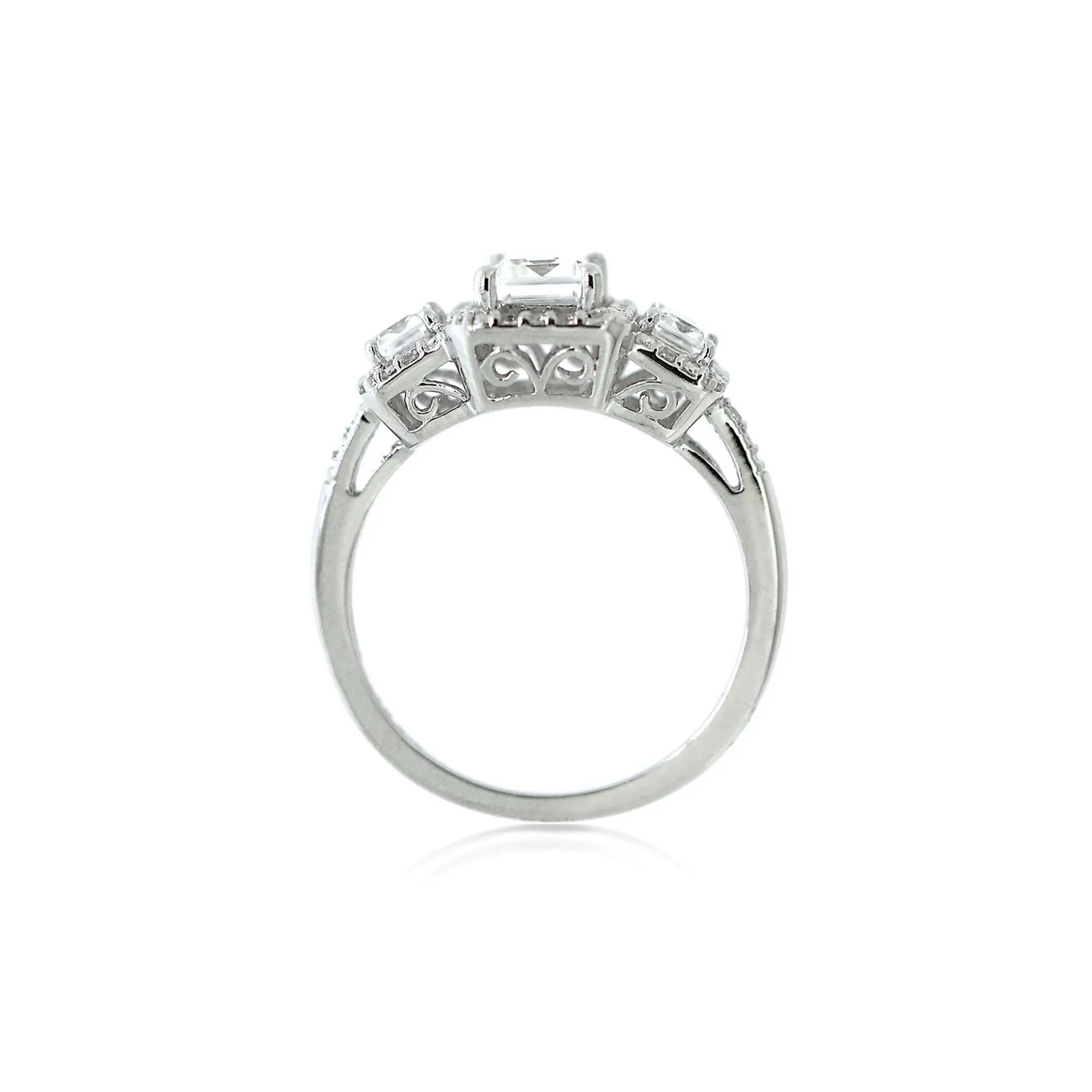 Lab Created White Sapphire Three-Stone Ring .925 Sterling Silver Size 8 - Image 3