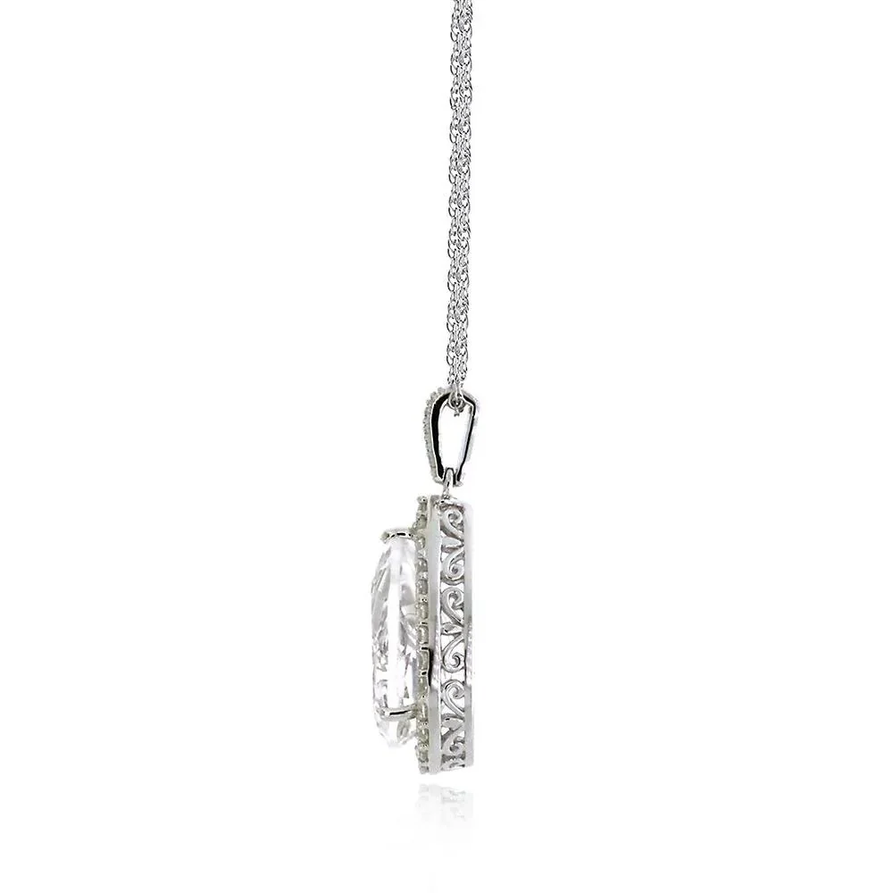 Lab Created White Sapphire Pendant Necklace .925 Sterling Silver Size 18" - Image 2