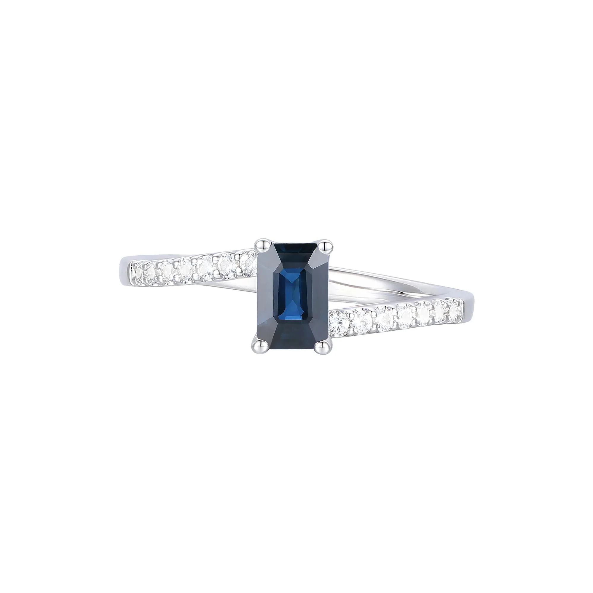 1/7 CT. Tw. Blue Sapphire and Diamond Bypass Ring 10K White Gold Size 7 1mm