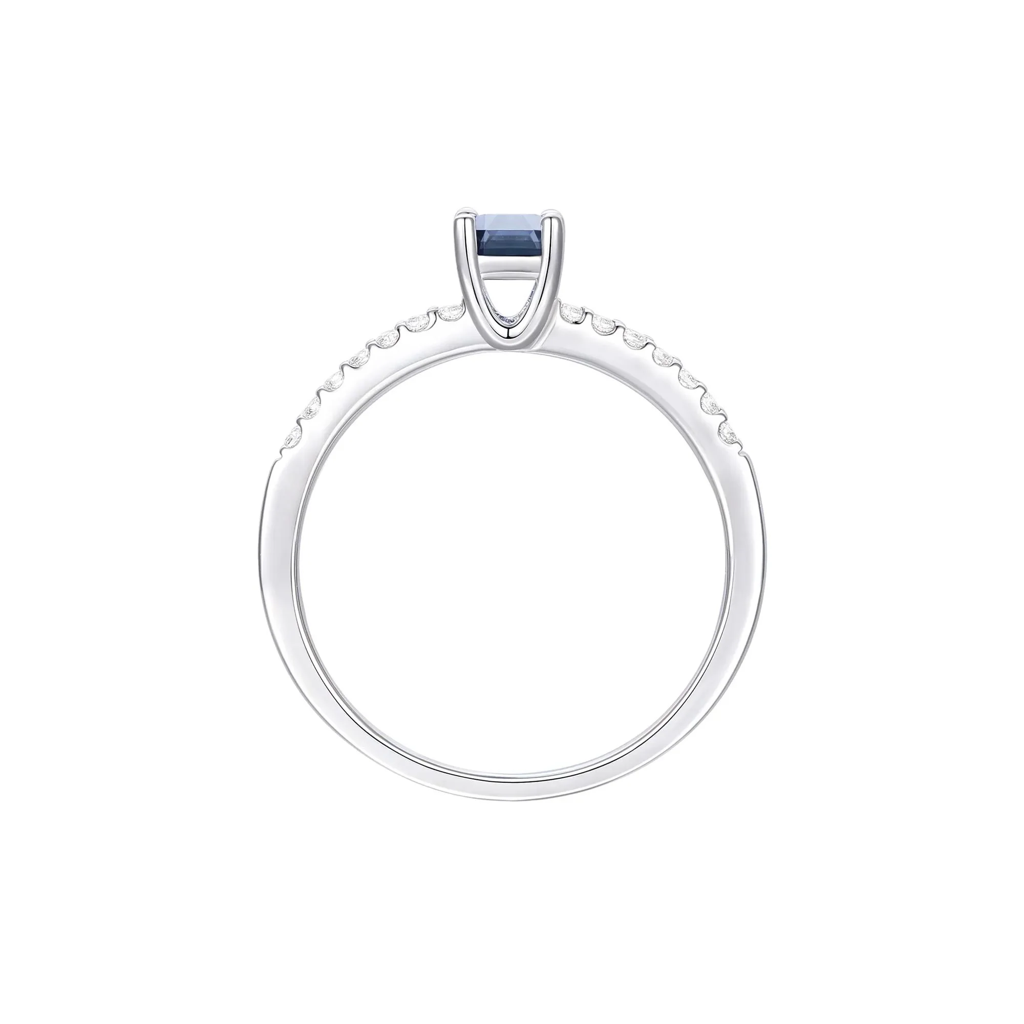 1/7 CT. Tw. Blue Sapphire and Diamond Bypass Ring 10K White Gold Size 7.5 1mm - Image 2