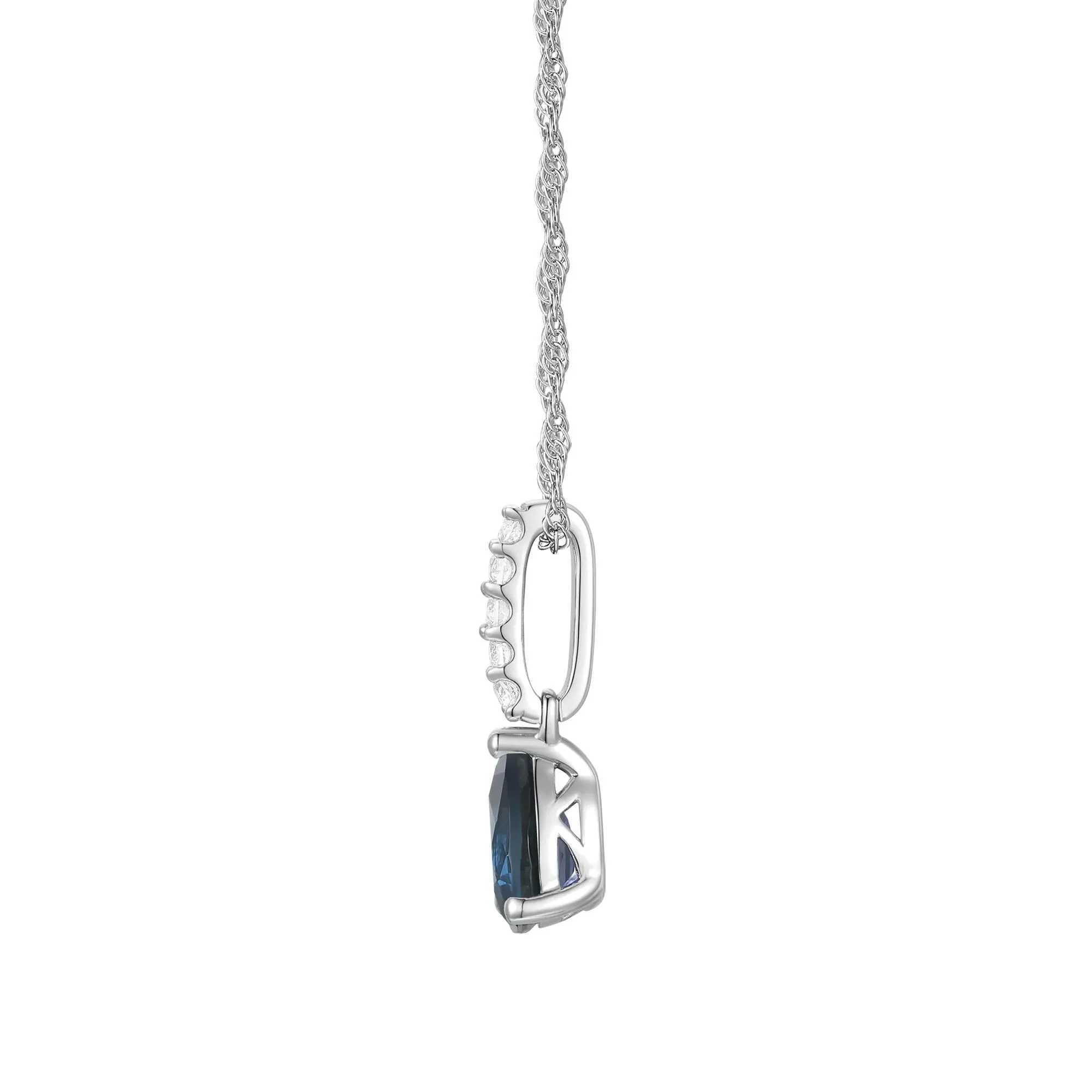 Blue Sapphire and Diamond Accent Drop Pendant Necklace 10K White Gold Size 18" - Image 2