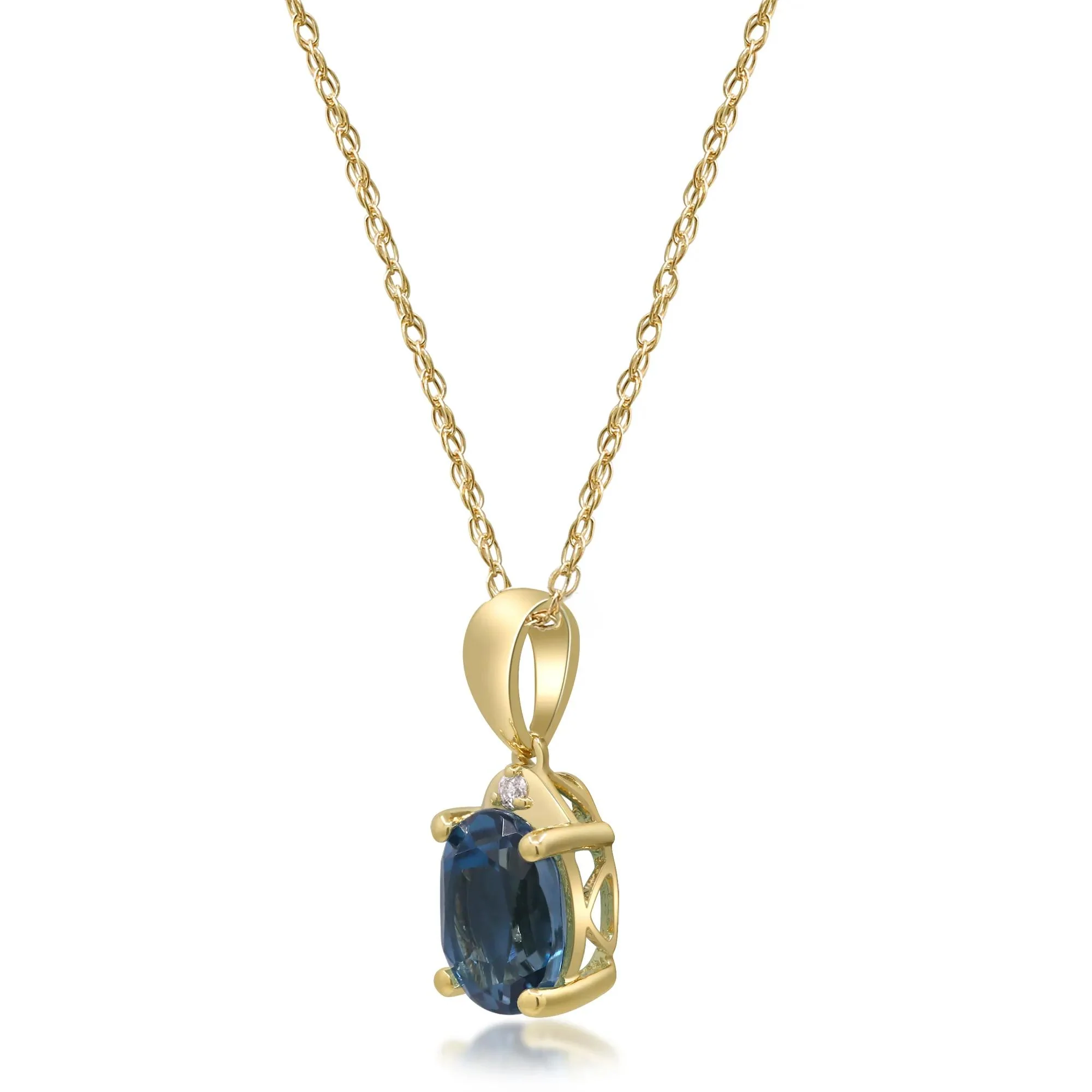 London Blue Topaz and Diamond Accent Necklace 10K Yellow Gold Size 18" - Image 2