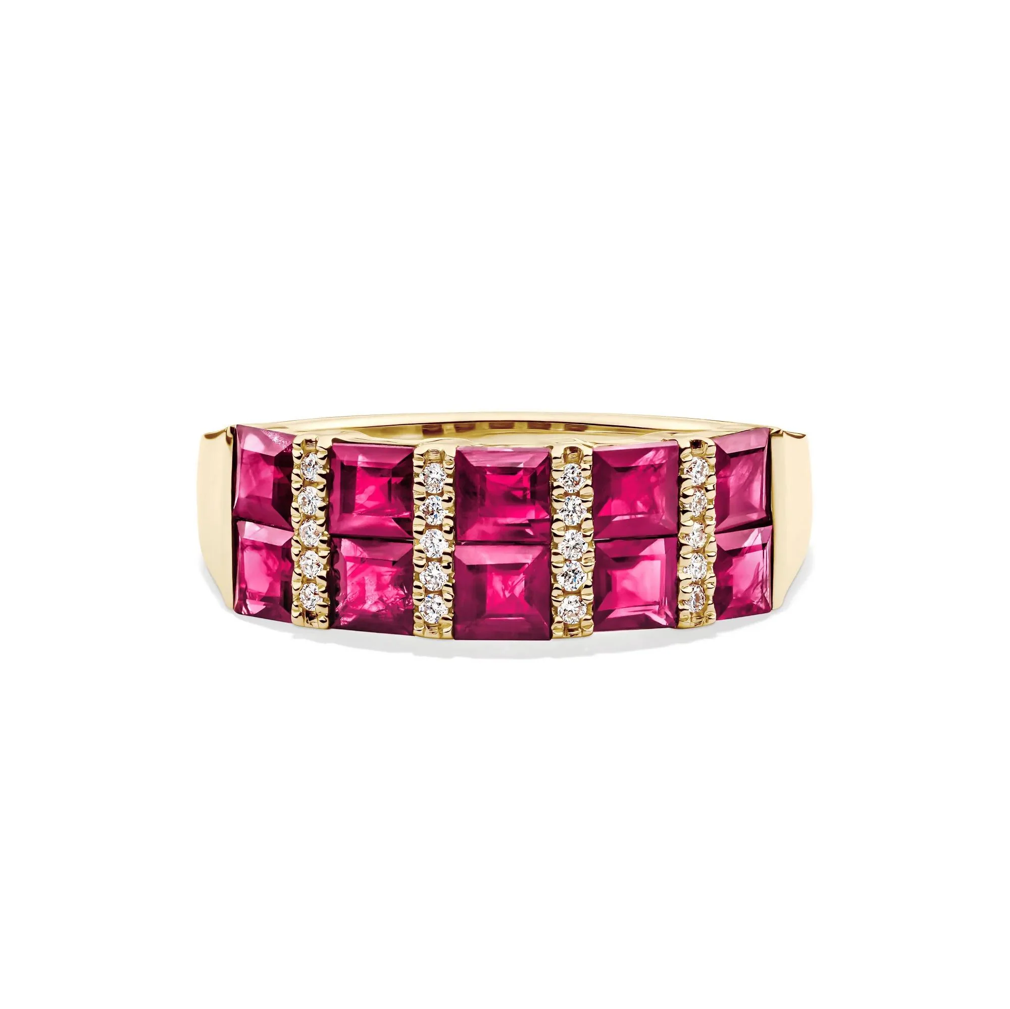 Ruby and Diamond Accent Band Ring 10K Yellow Gold Size 6 2mm