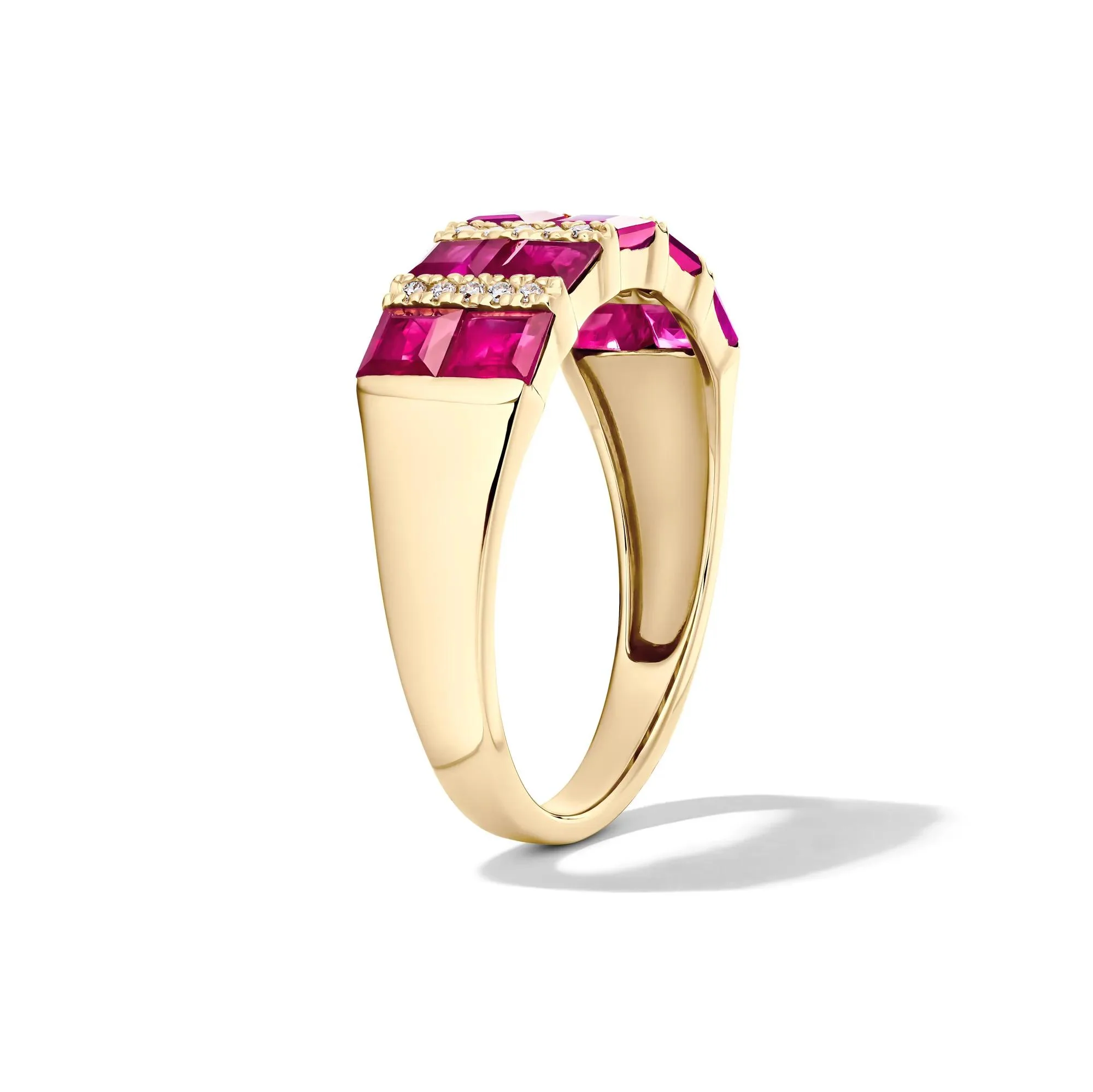 Ruby and Diamond Accent Band Ring 10K Yellow Gold Size 6 2mm - Image 3