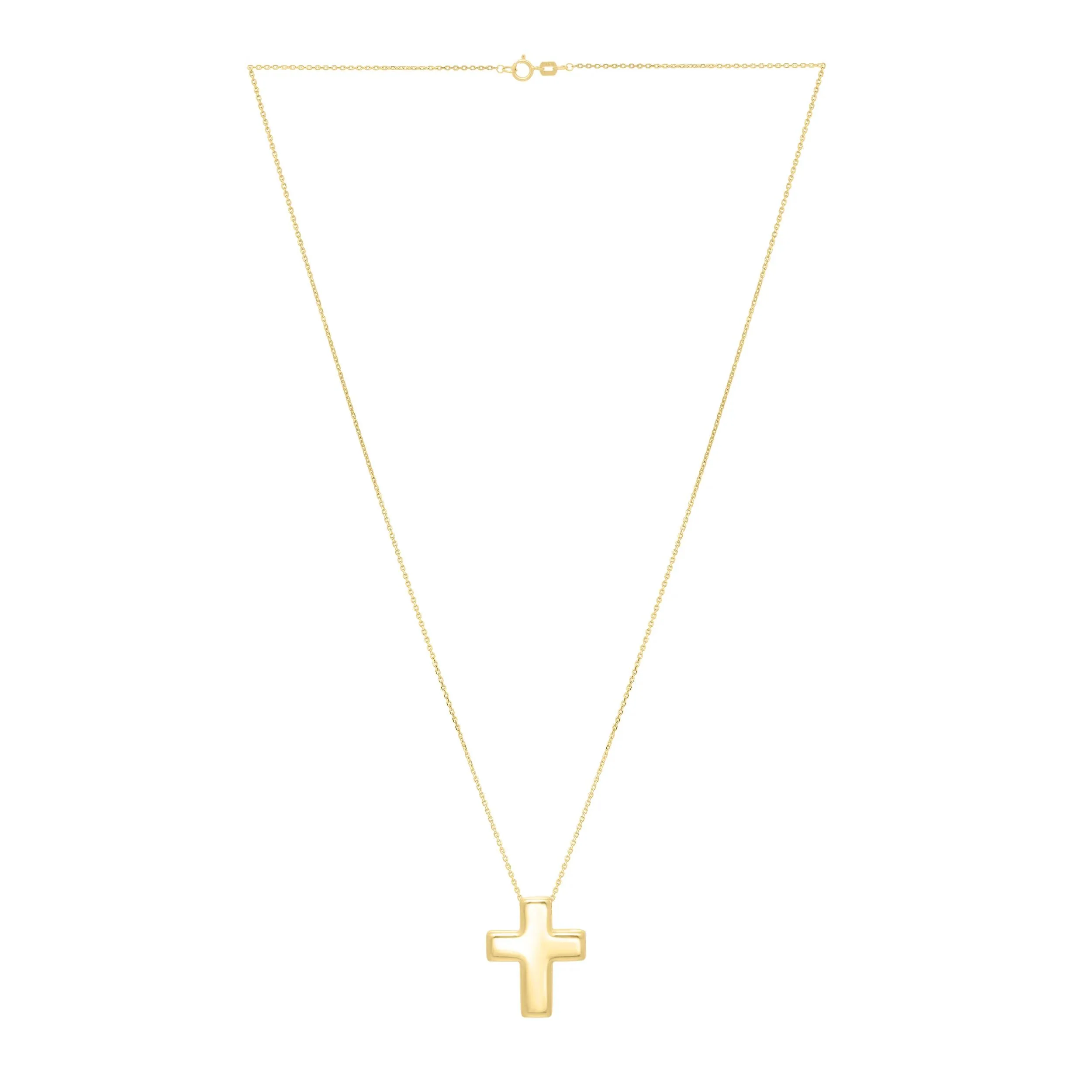 Puff Cross 14K Yellow Gold Necklace Size 17" - Image 2