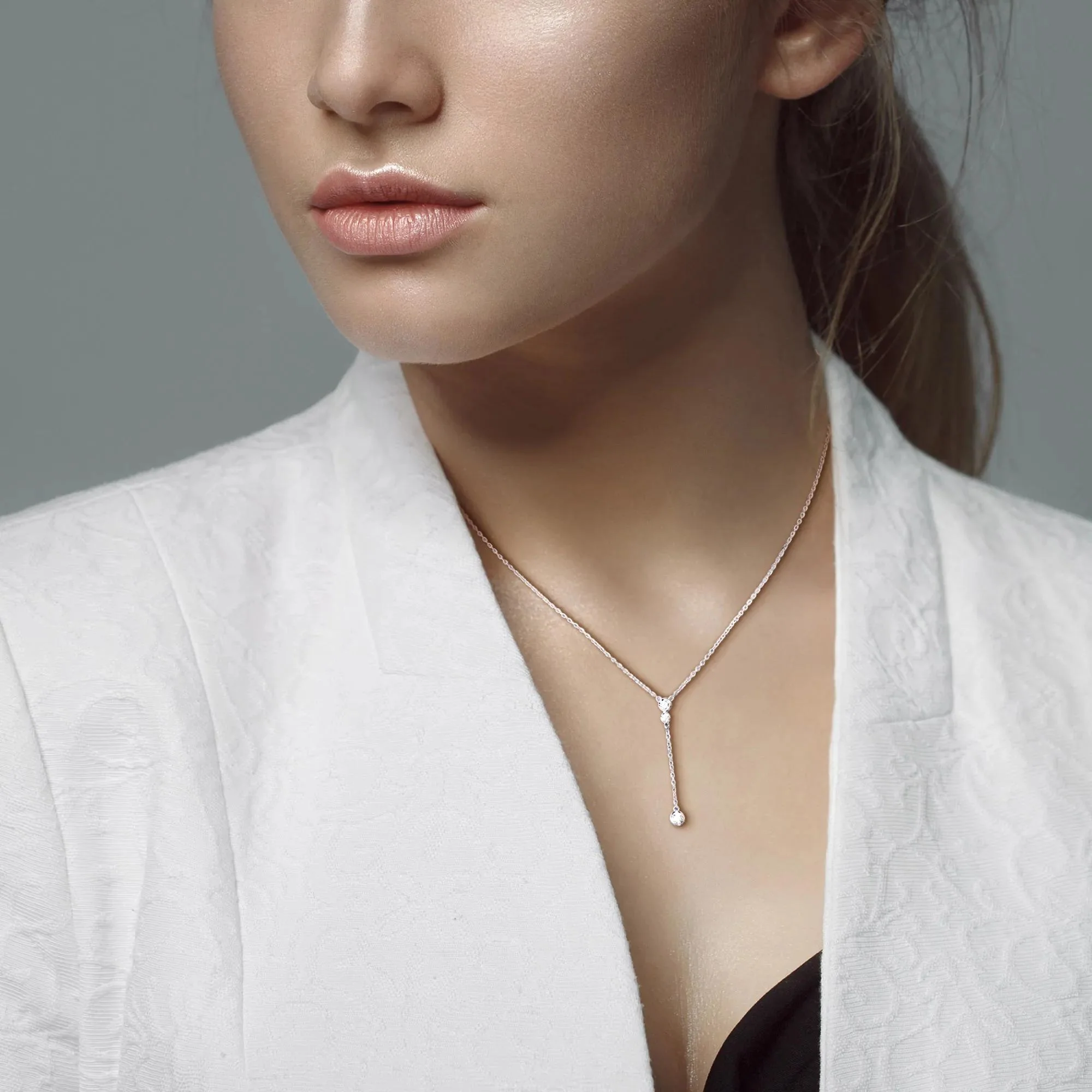 Lab-Created Moissanite Y Drop Necklace .925 Sterling Silver White Size 17" - Image 4