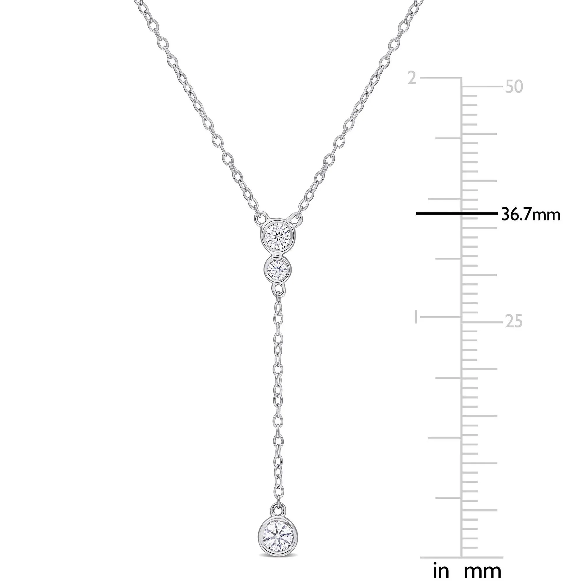 Lab-Created Moissanite Y Drop Necklace .925 Sterling Silver White Size 17" - Image 6