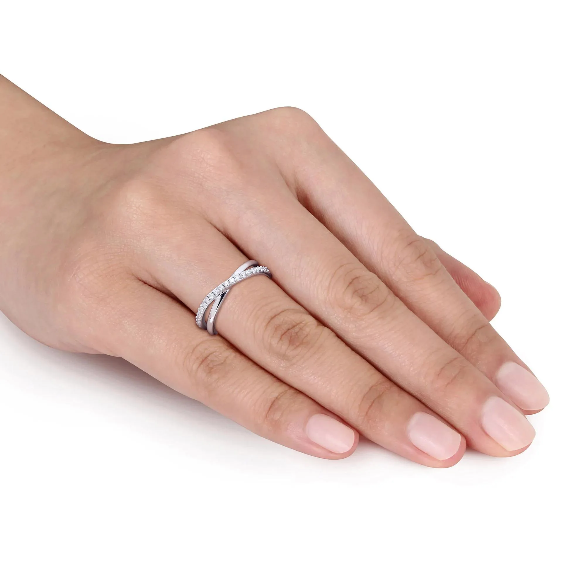 Lab-Created Moissanite Bypass Ring .925 Sterling Silver Round Brilliant Cut White Size 5 6mm - Image 5