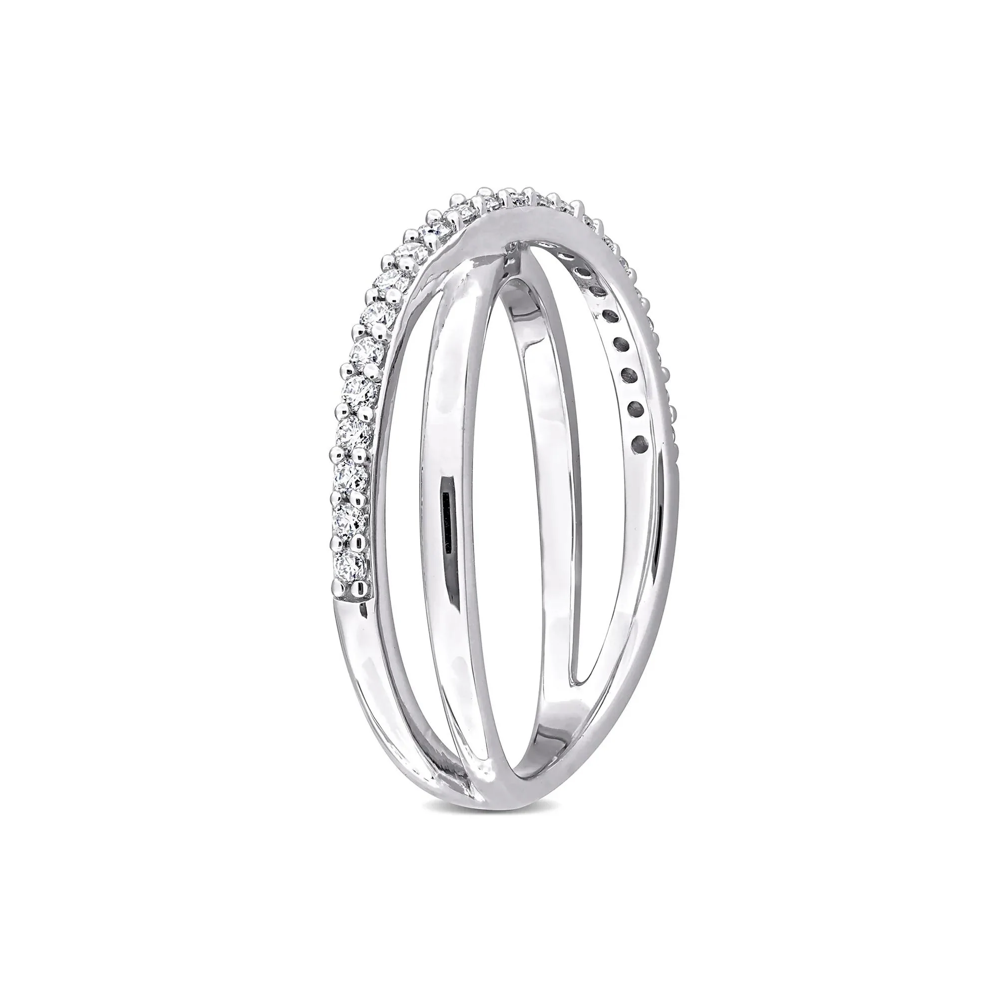 Lab-Created Moissanite Bypass Ring .925 Sterling Silver Round Brilliant Cut White Size 8 6mm - Image 3