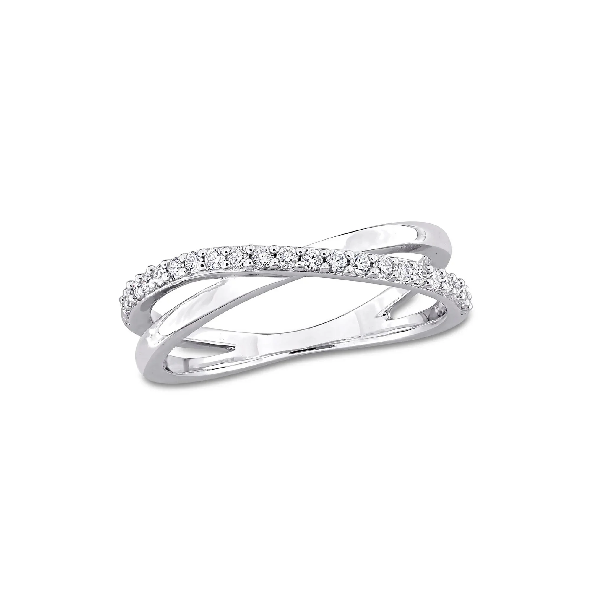 Lab-Created Moissanite Bypass Ring .925 Sterling Silver Round Brilliant Cut White Size 9 6mm - Image 4