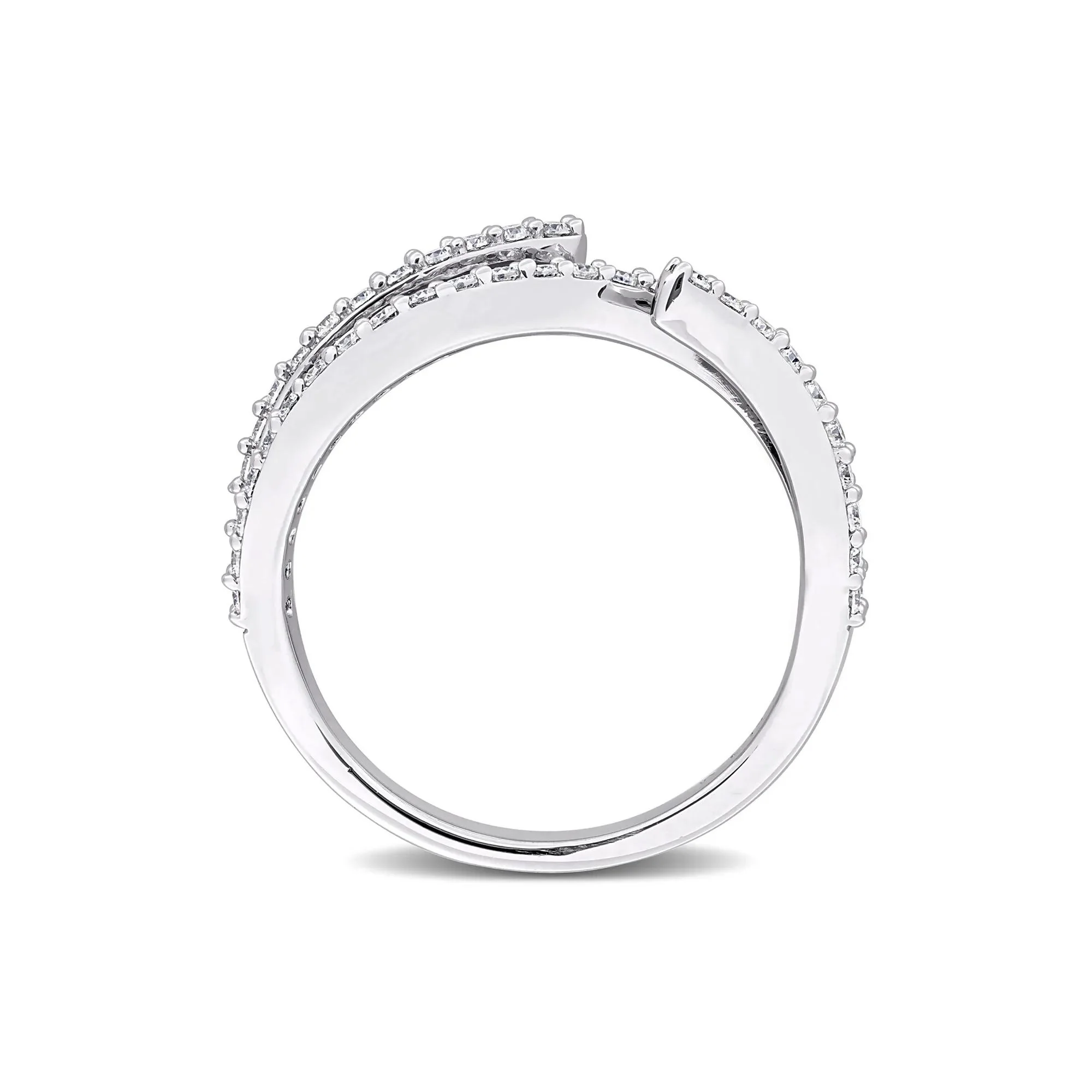 Lab-Created Moissanite Open Bypass Ring .925 Sterling Silver Round Brilliant Cut White Size 5 10mm - Image 2
