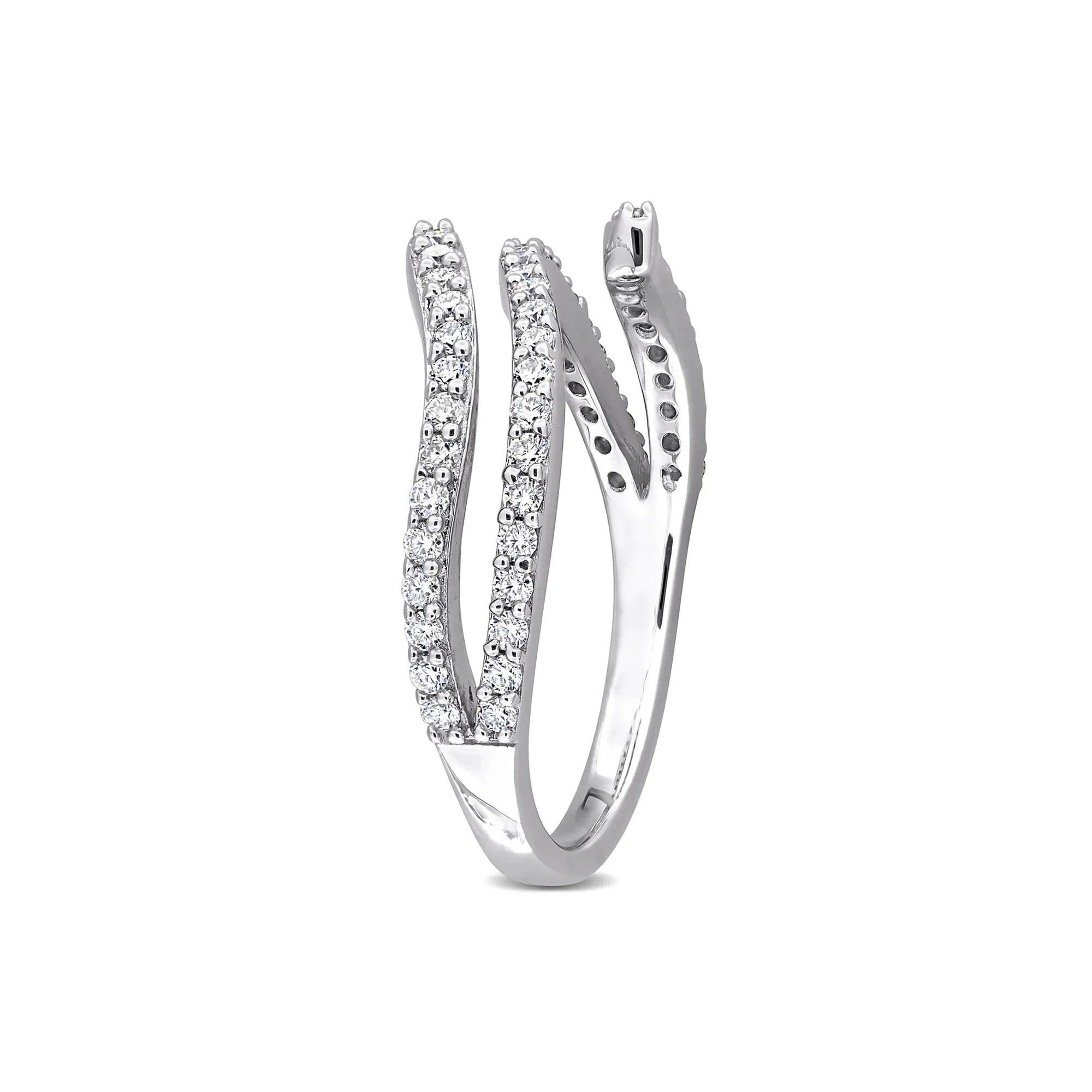 Lab-Created Moissanite Open Bypass Ring .925 Sterling Silver Round Brilliant Cut White Size 5 10mm - Image 3