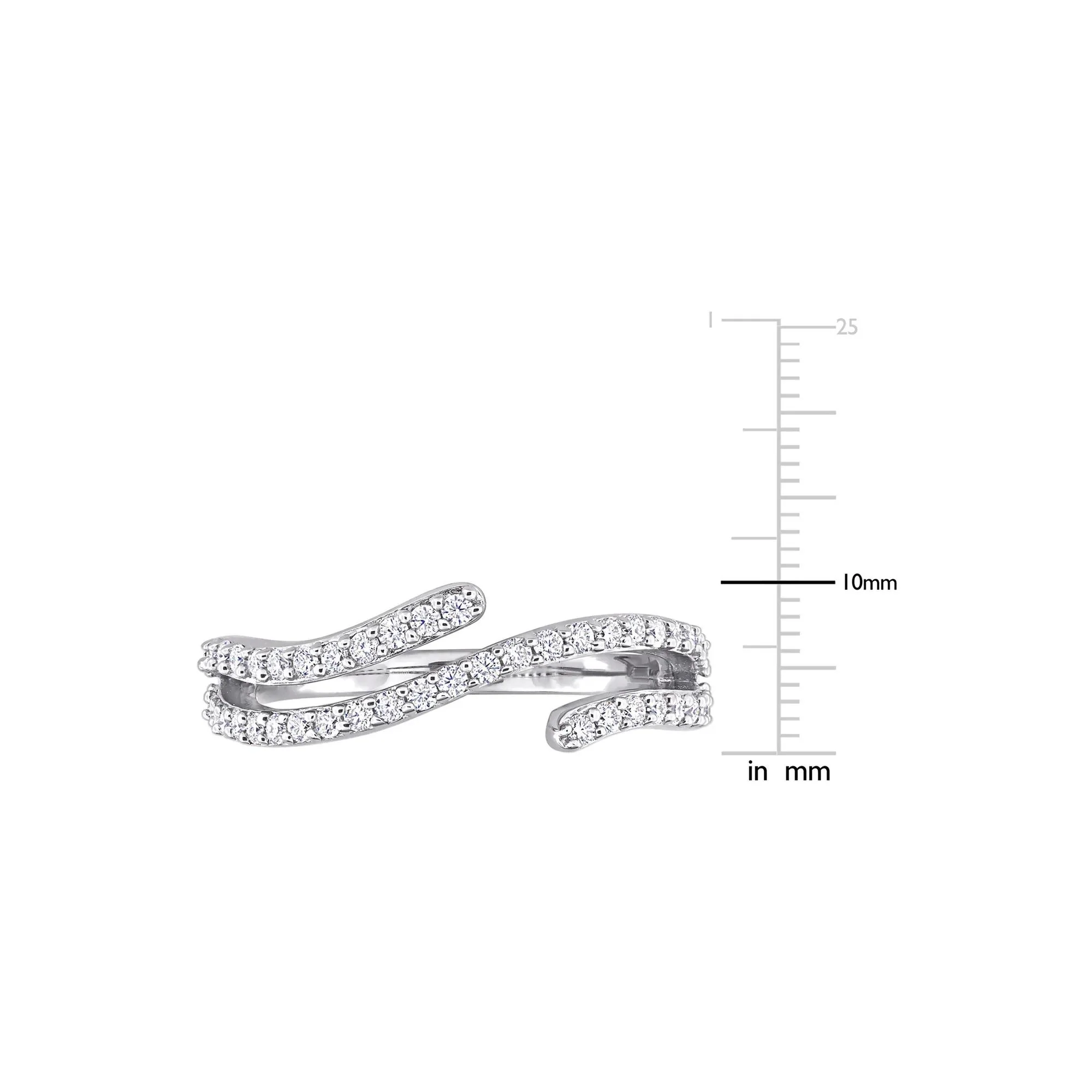 Lab-Created Moissanite Open Bypass Ring .925 Sterling Silver Round Brilliant Cut White Size 5 10mm - Image 6