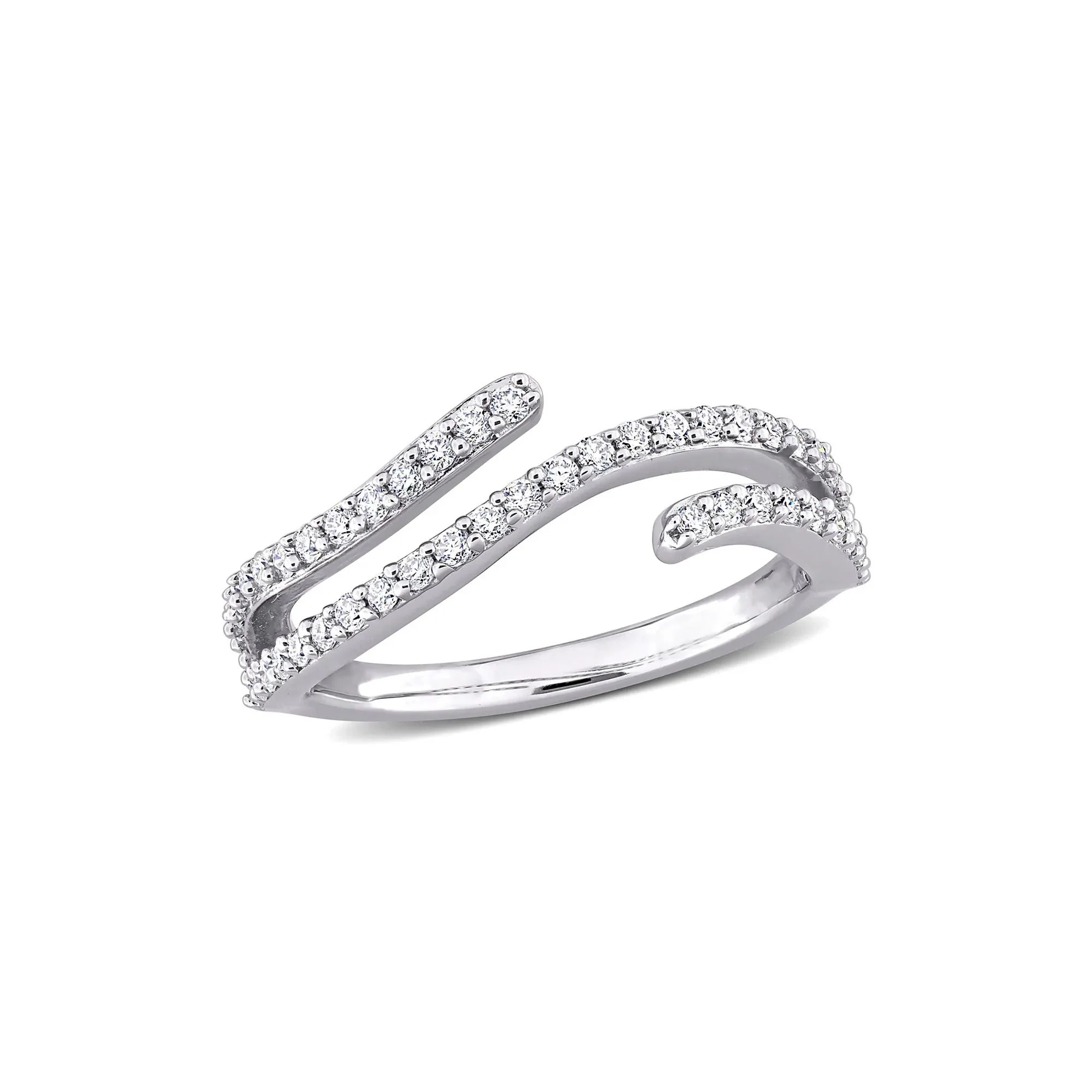 Lab-Created Moissanite Open Bypass Ring .925 Sterling Silver Round Brilliant Cut White Size 9 10mm - Image 7
