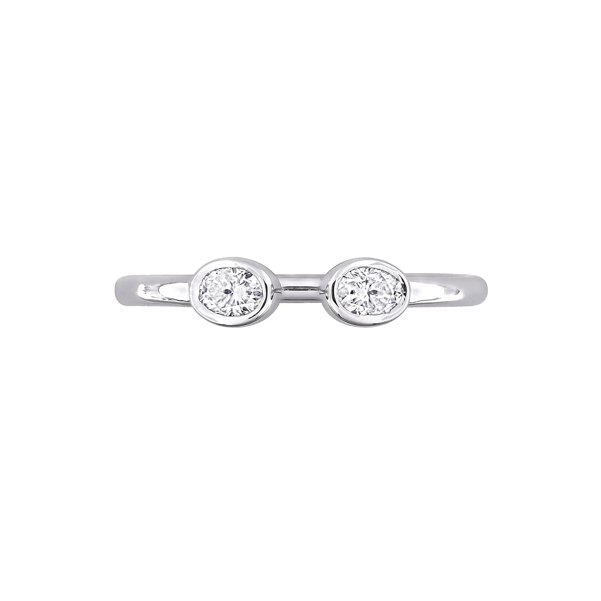 Lab-Created Moissanite Oval Bezel Open Band Ring .925 Sterling Silver White Size 7 4mm