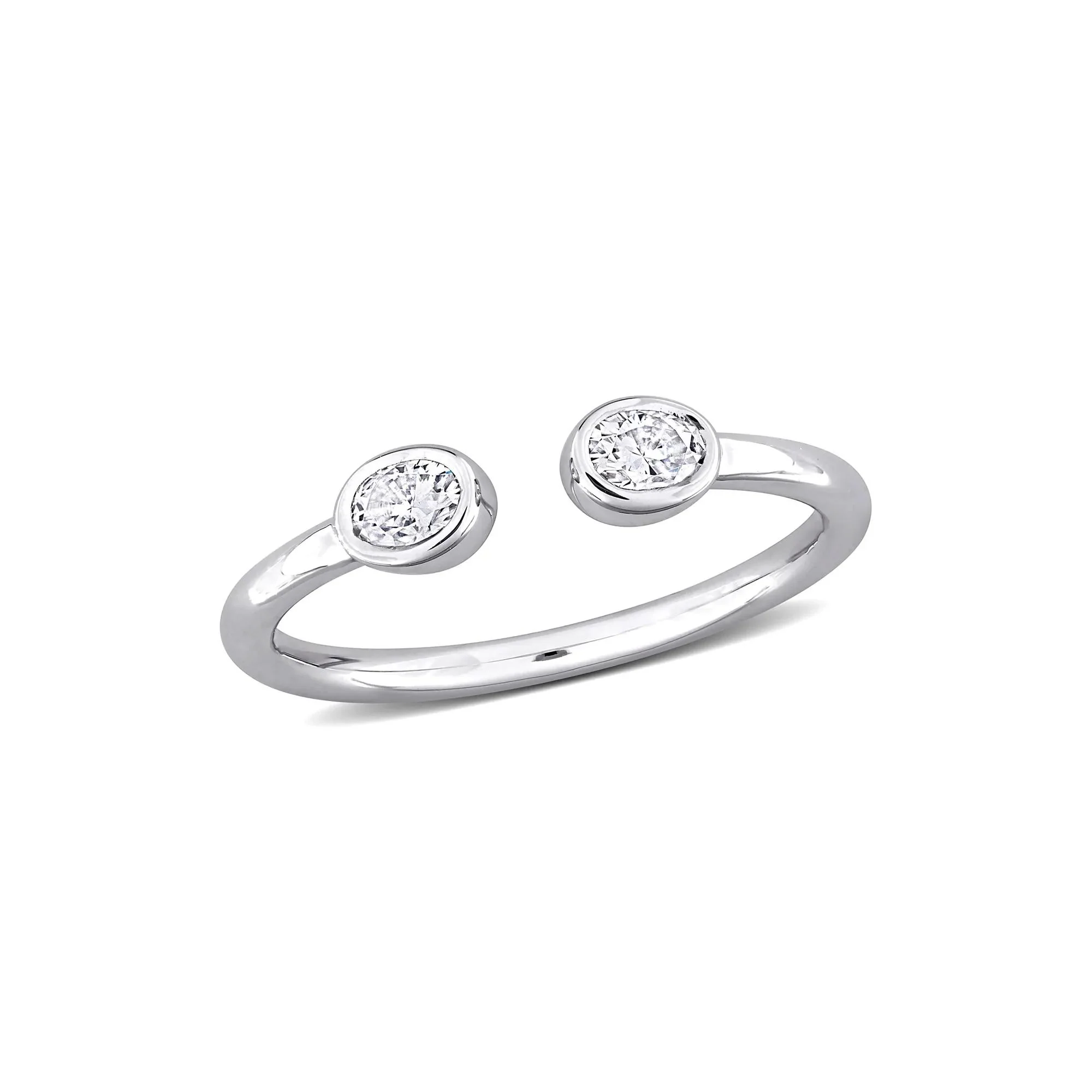 Lab-Created Moissanite Oval Bezel Open Band Ring .925 Sterling Silver White Size 7 4mm - Image 4