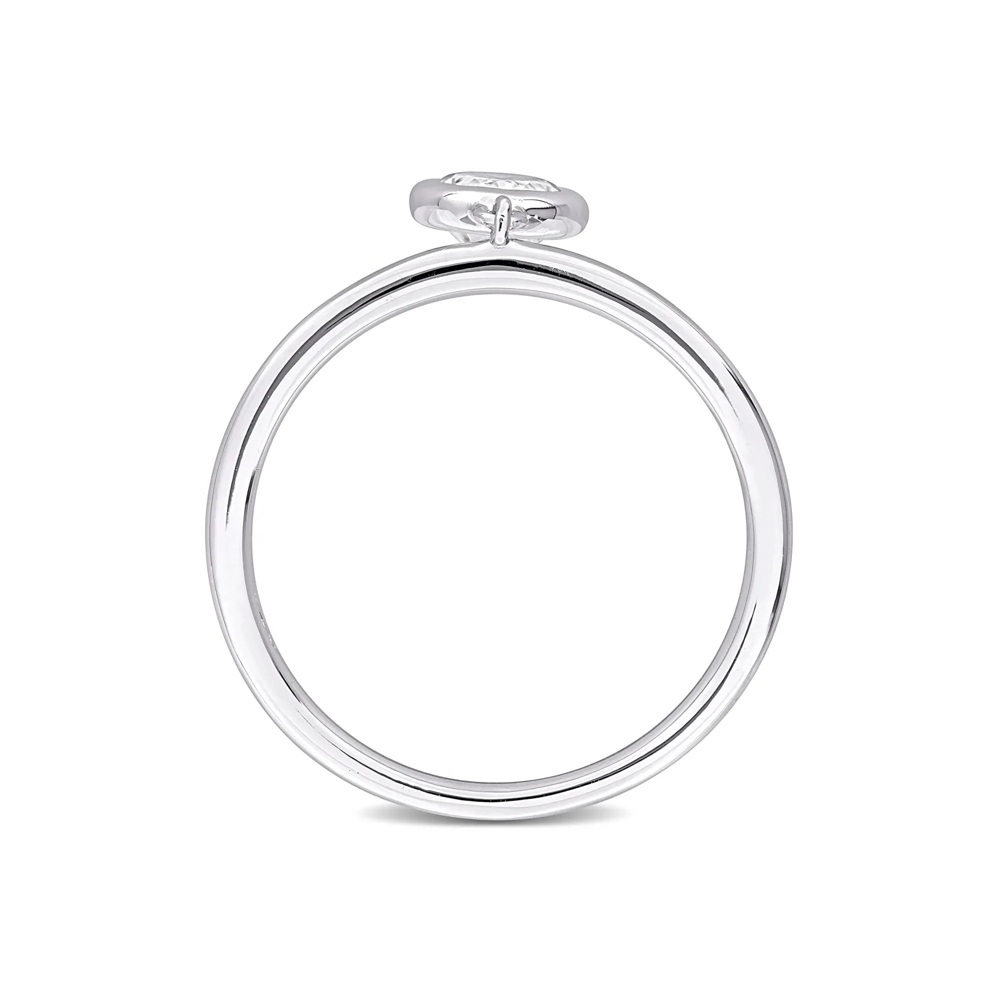 Lab-Created Moissanite Oval Bezel Dangle Ring .925 Sterling Silver White Size 6 3mm - Image 2