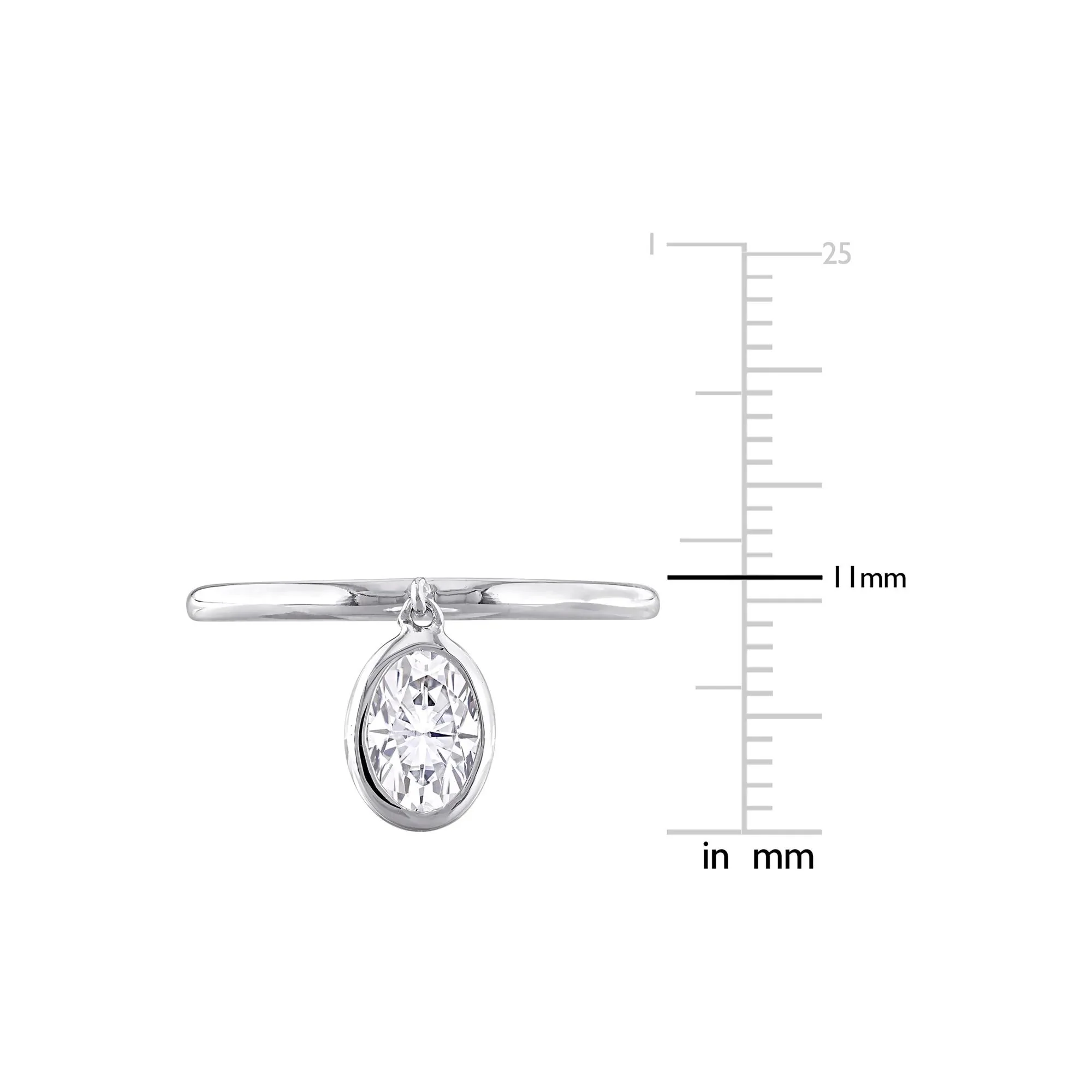Lab-Created Moissanite Oval Bezel Dangle Ring .925 Sterling Silver White Size 7 3mm - Image 6