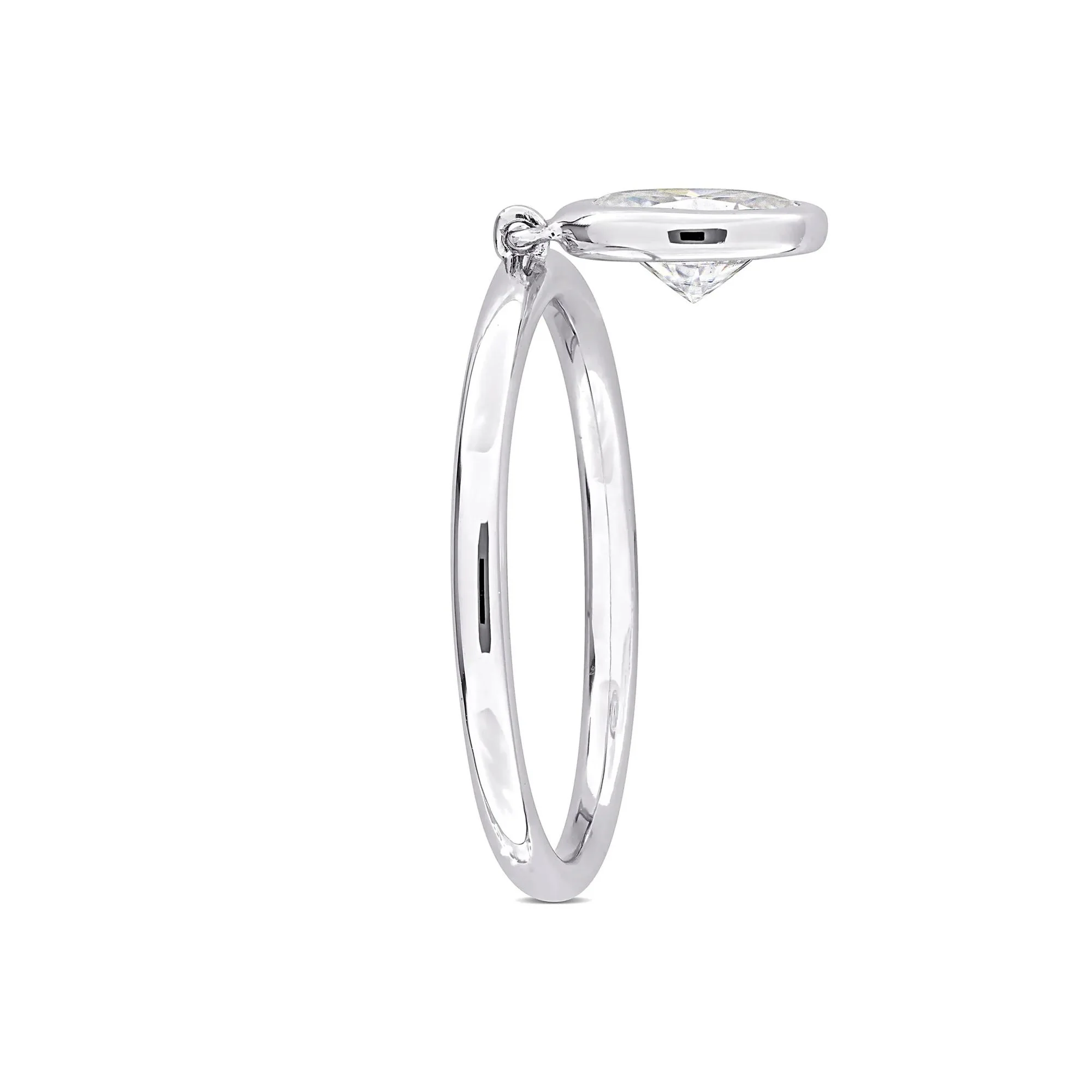 Lab-Created Moissanite Oval Bezel Dangle Ring .925 Sterling Silver White Size 9 3mm - Image 3