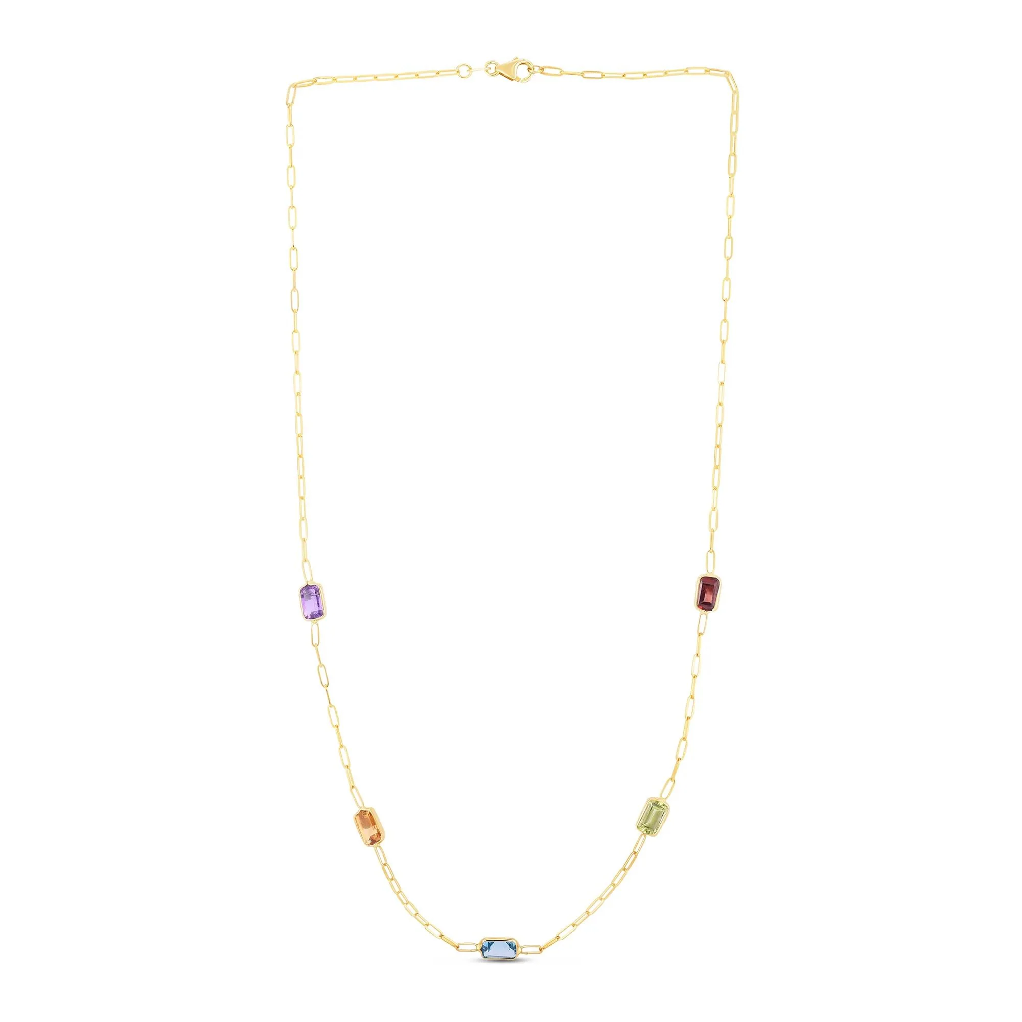 Emerald-Cut Multi-Gemstone Necklace 14K Yellow Gold Size 17" - Image 2