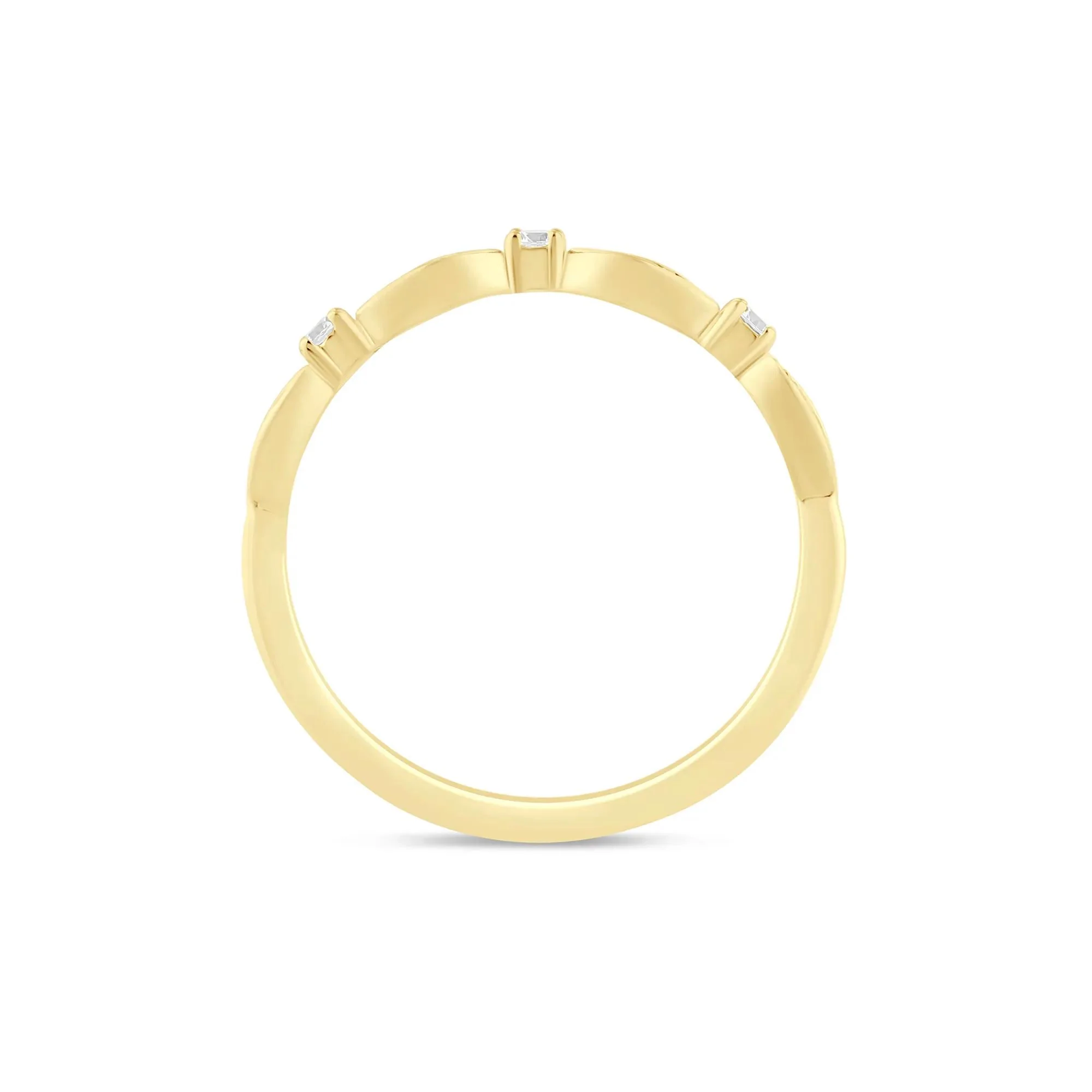 1/8 CT. Tw. Stacking Ring with Scalloped Band 10K Yellow Gold Round Brilliant Cut Size 8.5 1mm - Image 2