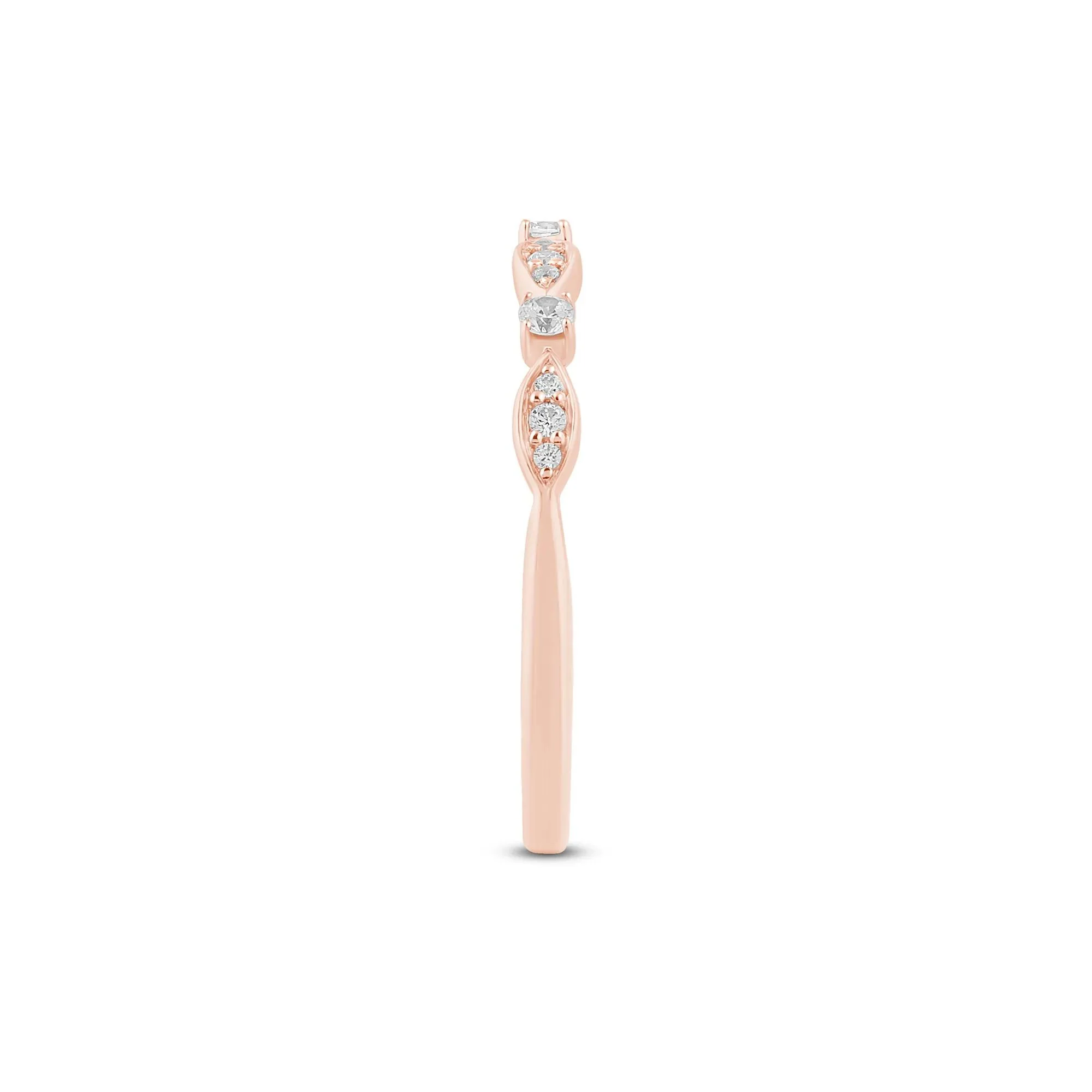 1/8 CT. Tw. Stacking Ring with Scalloped Band 10K Rose Gold Round Brilliant Cut Size 7.5 1mm - Image 3