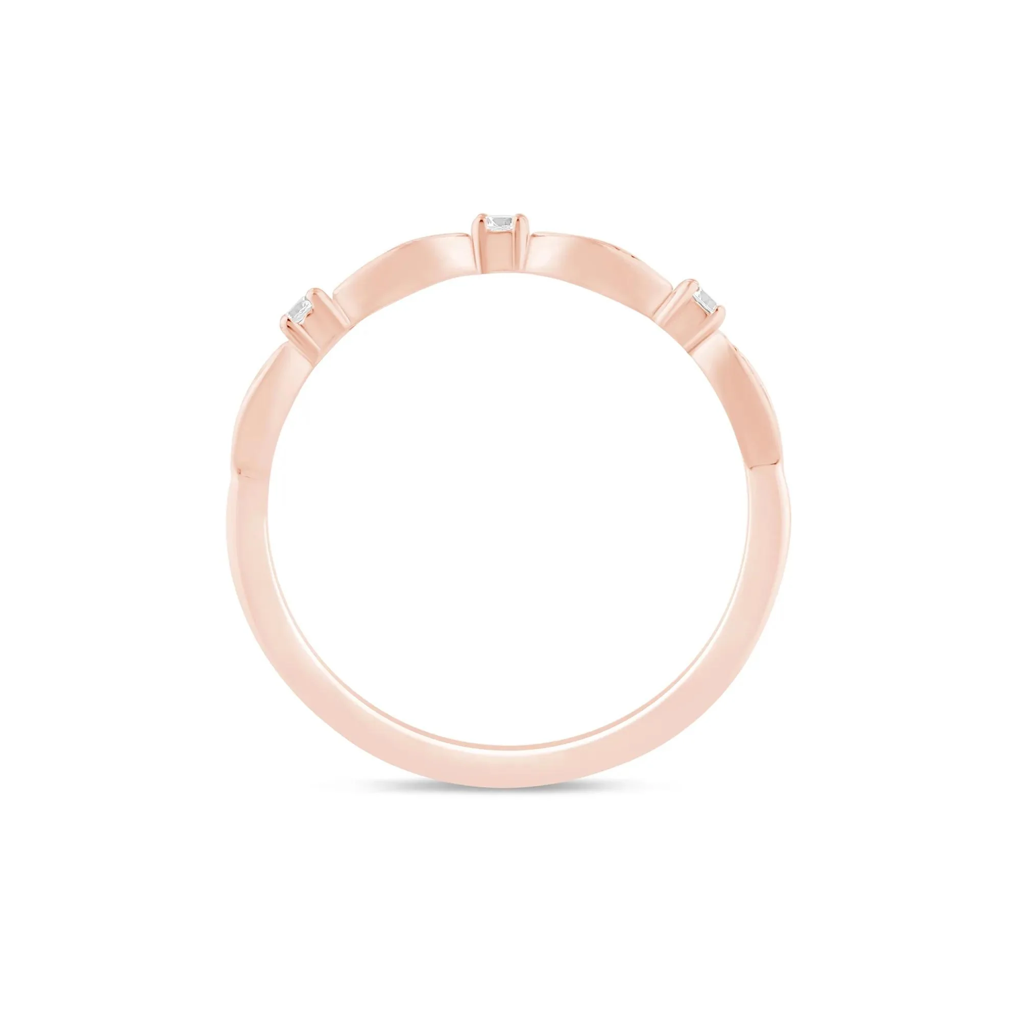 1/8 CT. Tw. Stacking Ring with Scalloped Band 10K Rose Gold Round Brilliant Cut Size 8.5 1mm - Image 2