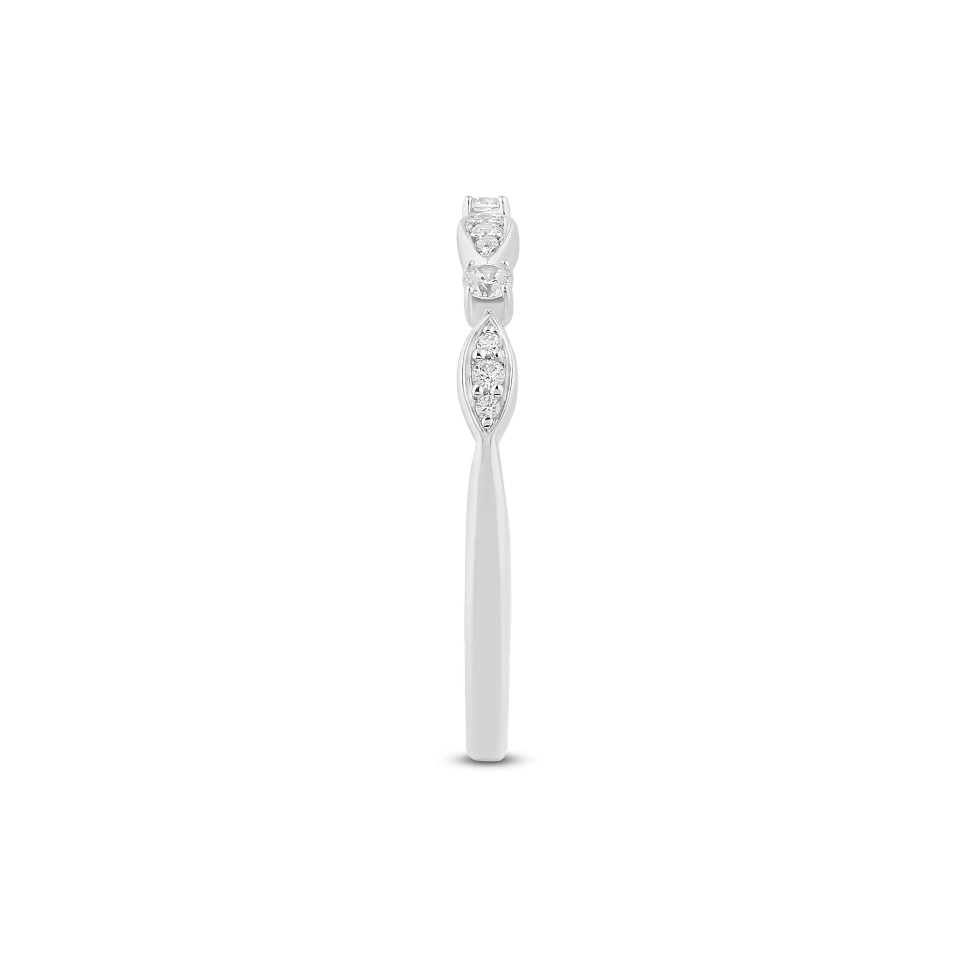 1/8 CT. Tw. Stacking Ring with Scalloped Band 10K White Gold Round Brilliant Cut Size 8 1mm - Image 3