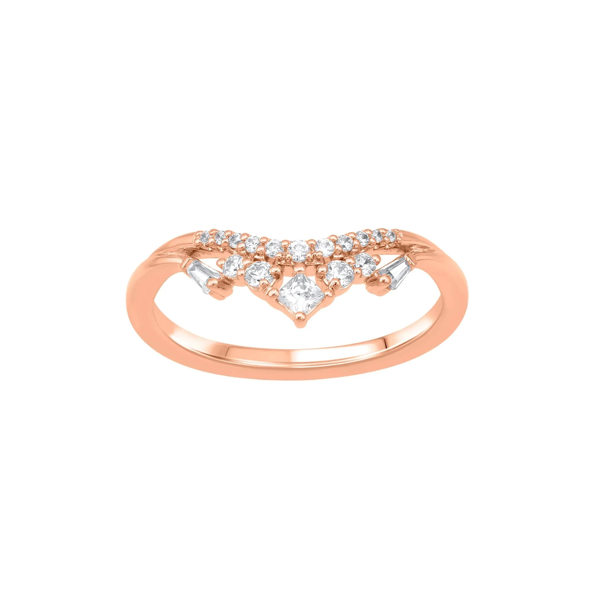 1/4 CT. Tw. Diamond Contour Band Ring 14K Rose Gold Round Brilliant Cut Size 8 1mm