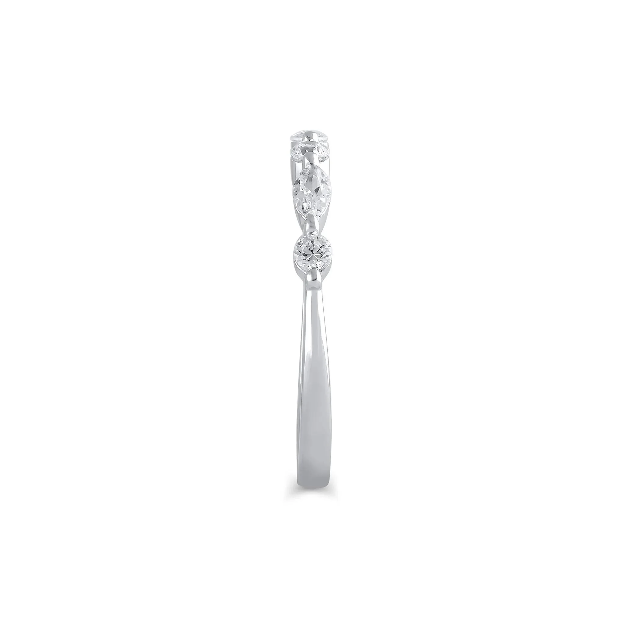 1/2 CT. Tw. Lab Grown Diamond Round and Marquise-Shaped Band Ring 14K White Gold Size 6.5 1mm - Image 3