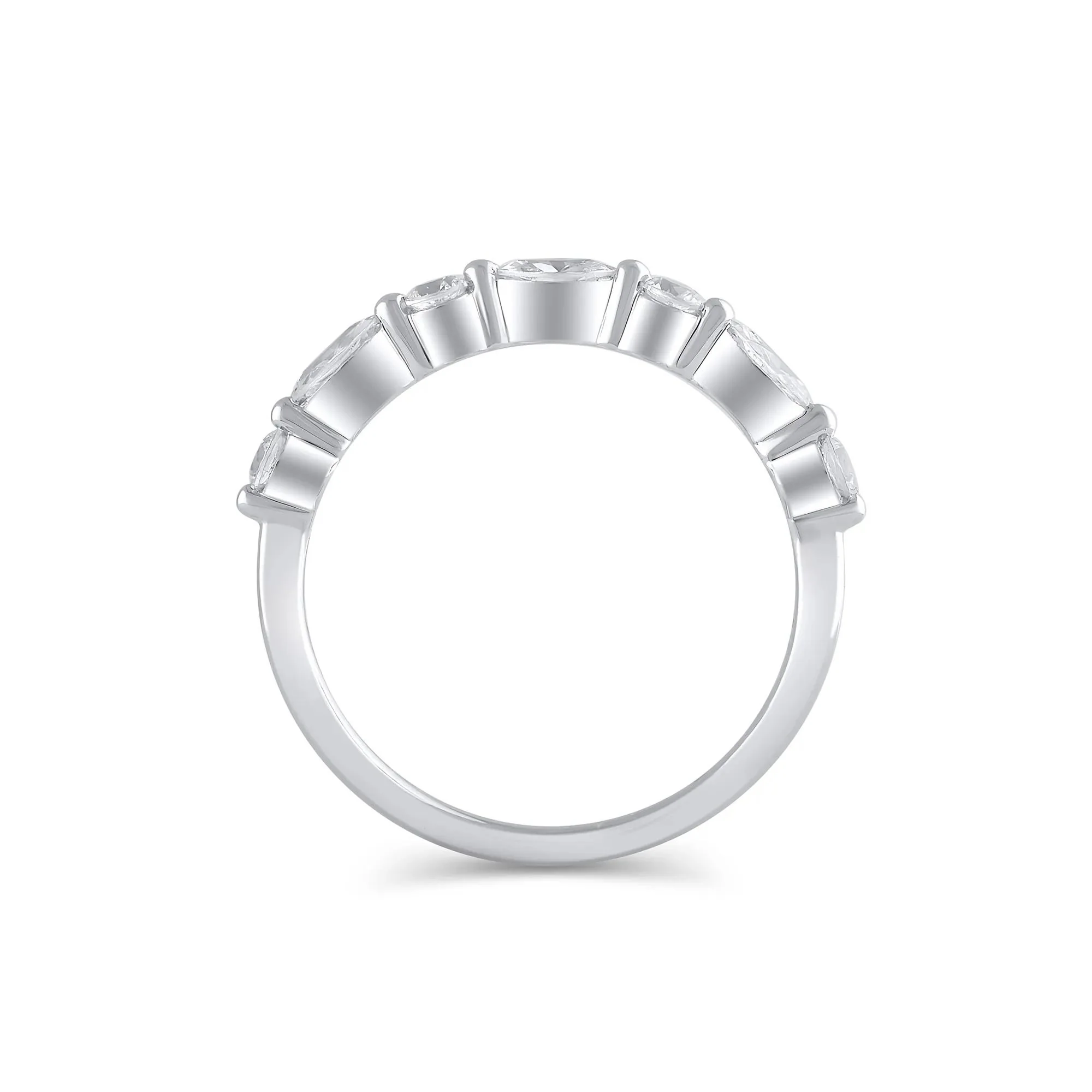 1/2 CT. Tw. Lab Grown Diamond Round and Marquise-Shaped Band Ring 14K White Gold Size 8.5 1mm - Image 2