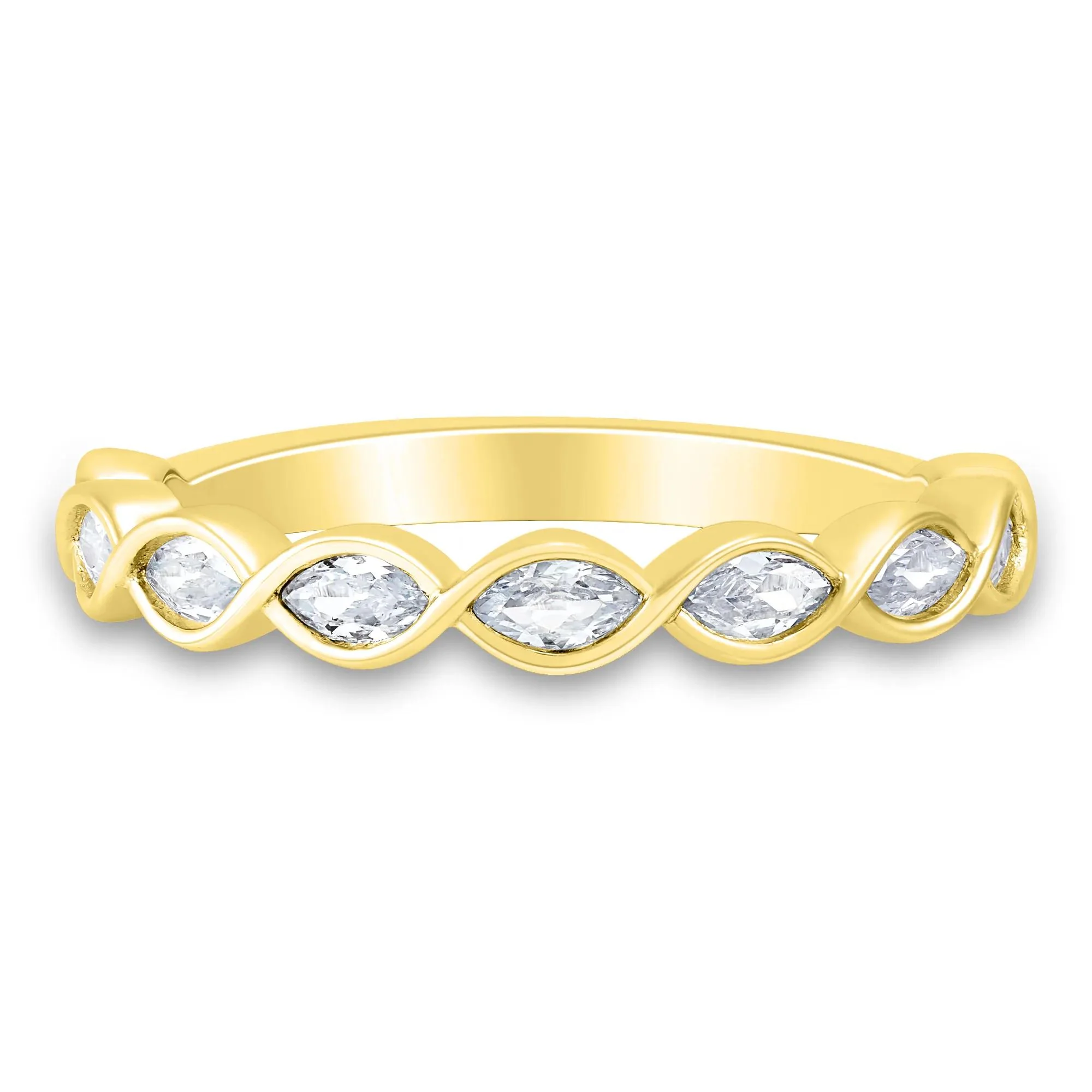 1/2 CT. Tw. Lab Grown Diamond Marquise Wave Band Ring 10K Yellow Gold Size 7.5 2mm