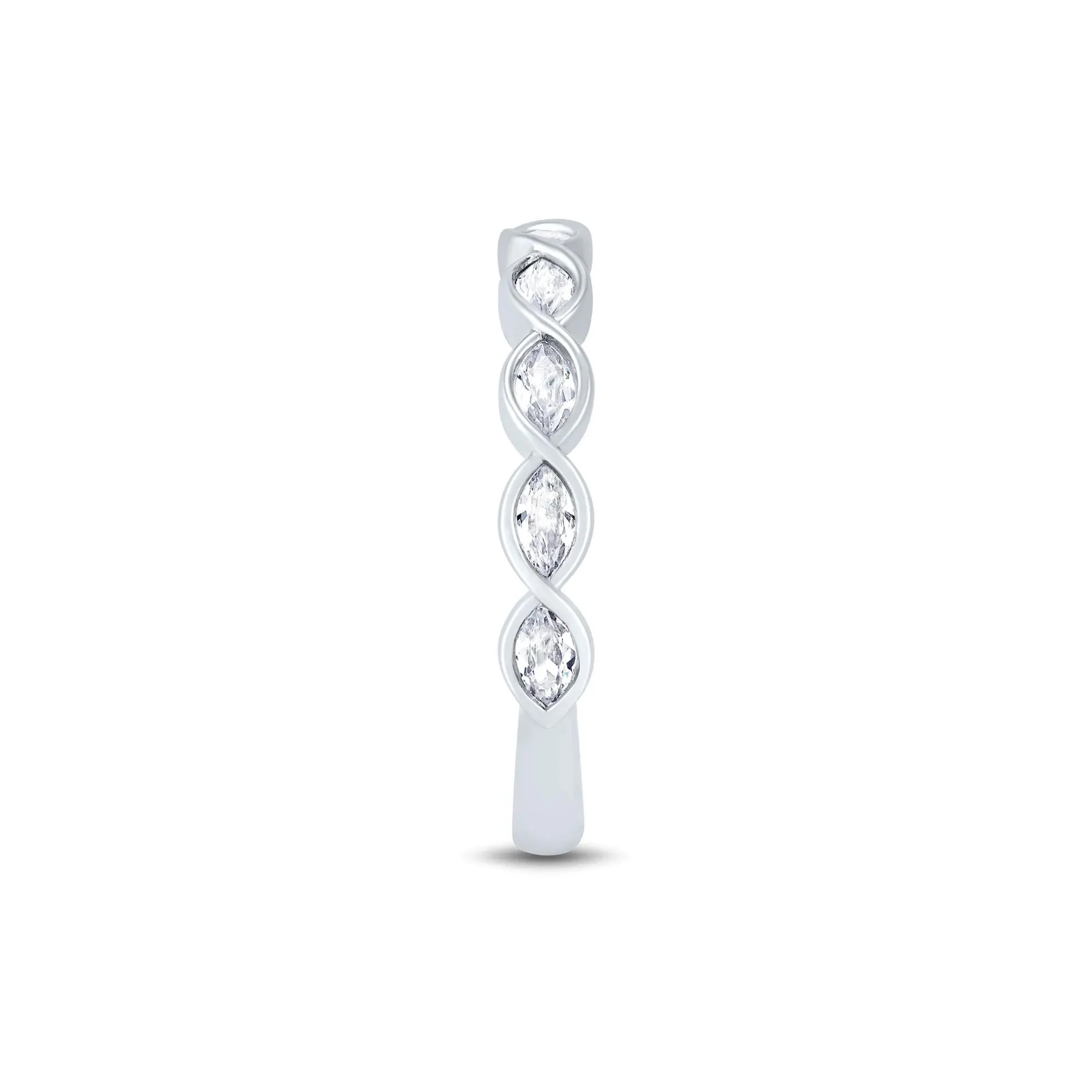 1/2 CT. Tw. Lab Grown Diamond Marquise Wave Band Ring 10K White Gold Size 6.5 2mm - Image 3