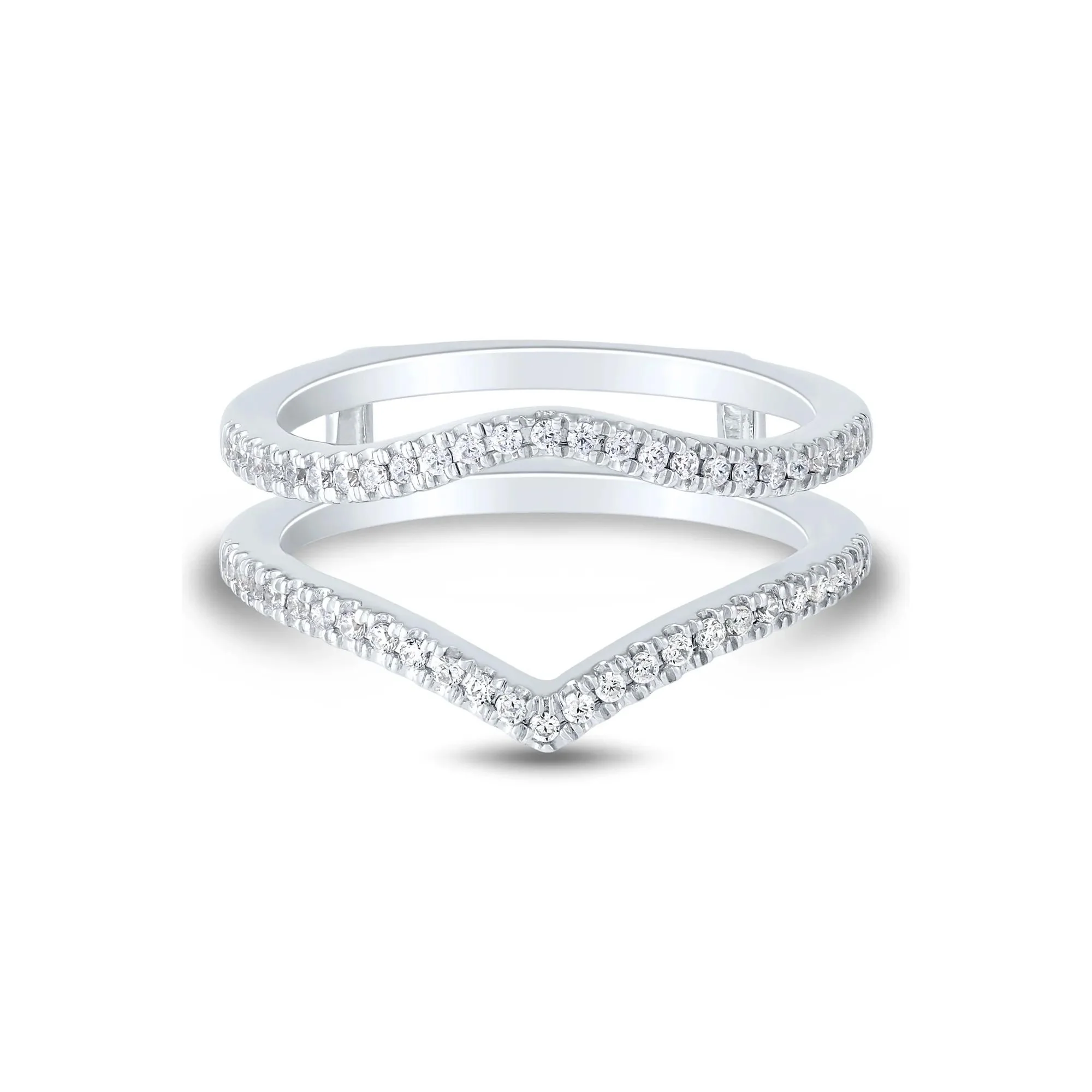1/3 CT. Tw. Diamond Chevron Contour Ring Insert 14K White Gold Round Brilliant Cut Size 8 1mm
