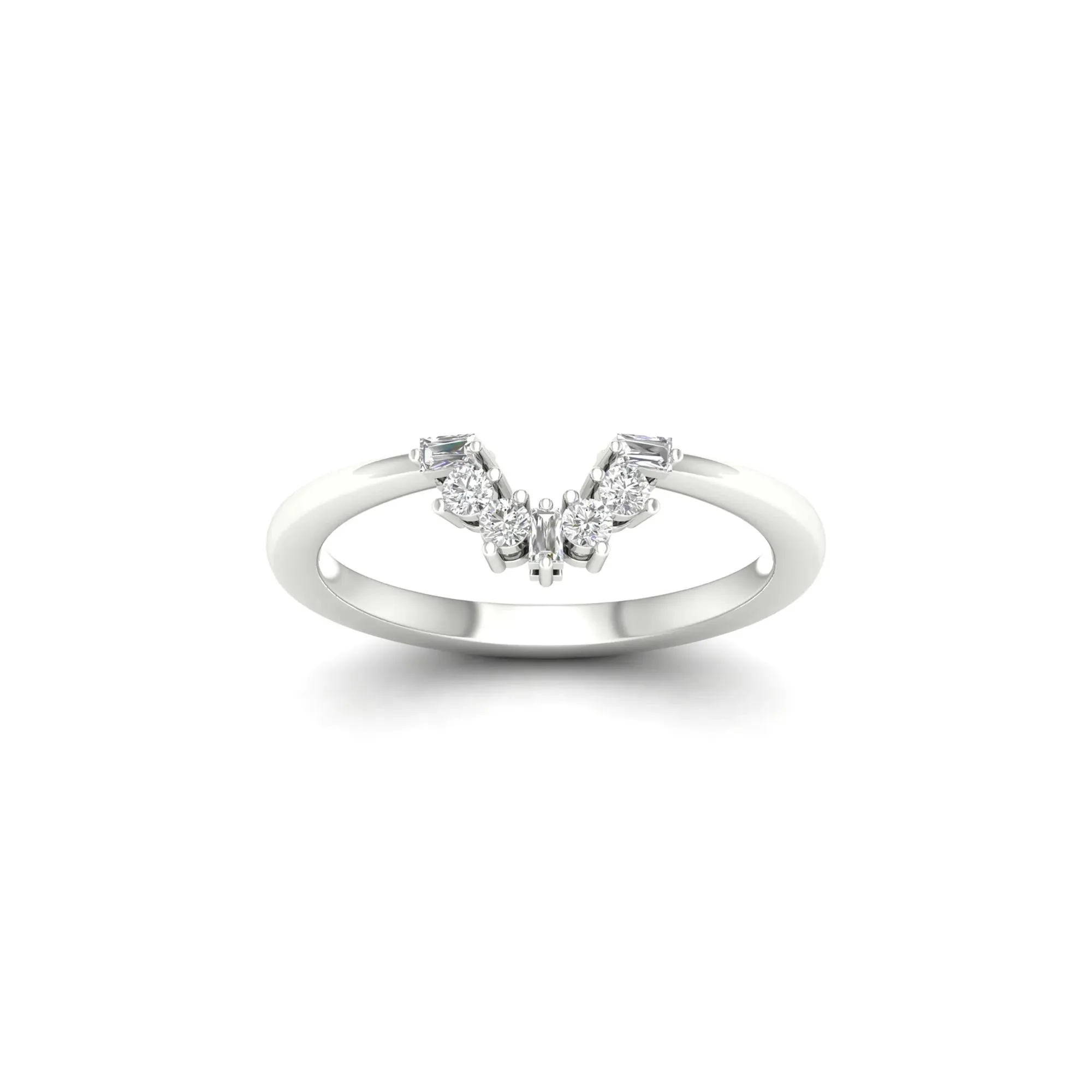 1/7 CT. Tw. Round and Baguette Diamond Contour Band Ring 14K White Gold Round Brilliant Cut Size 6.5 2mm - Image 4