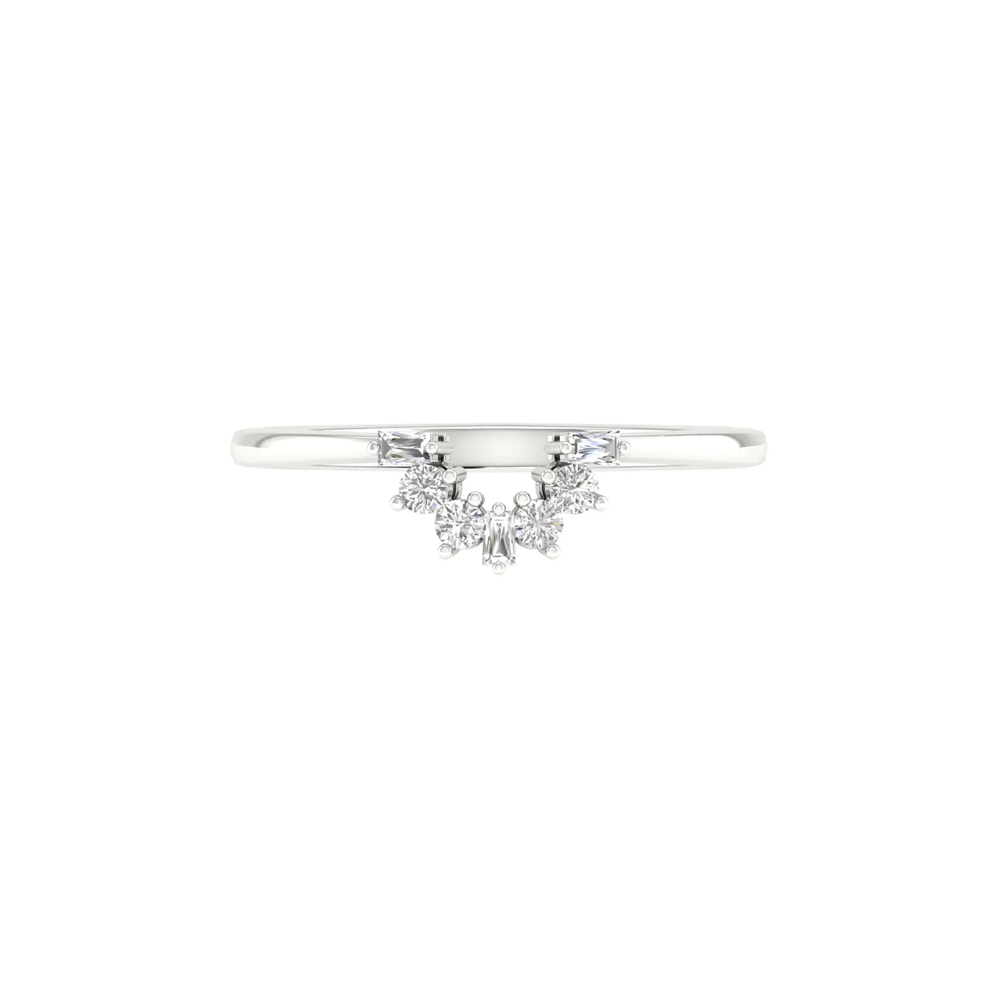 1/7 CT. Tw. Round and Baguette Diamond Contour Band Ring 14K White Gold Round Brilliant Cut Size 8 2mm
