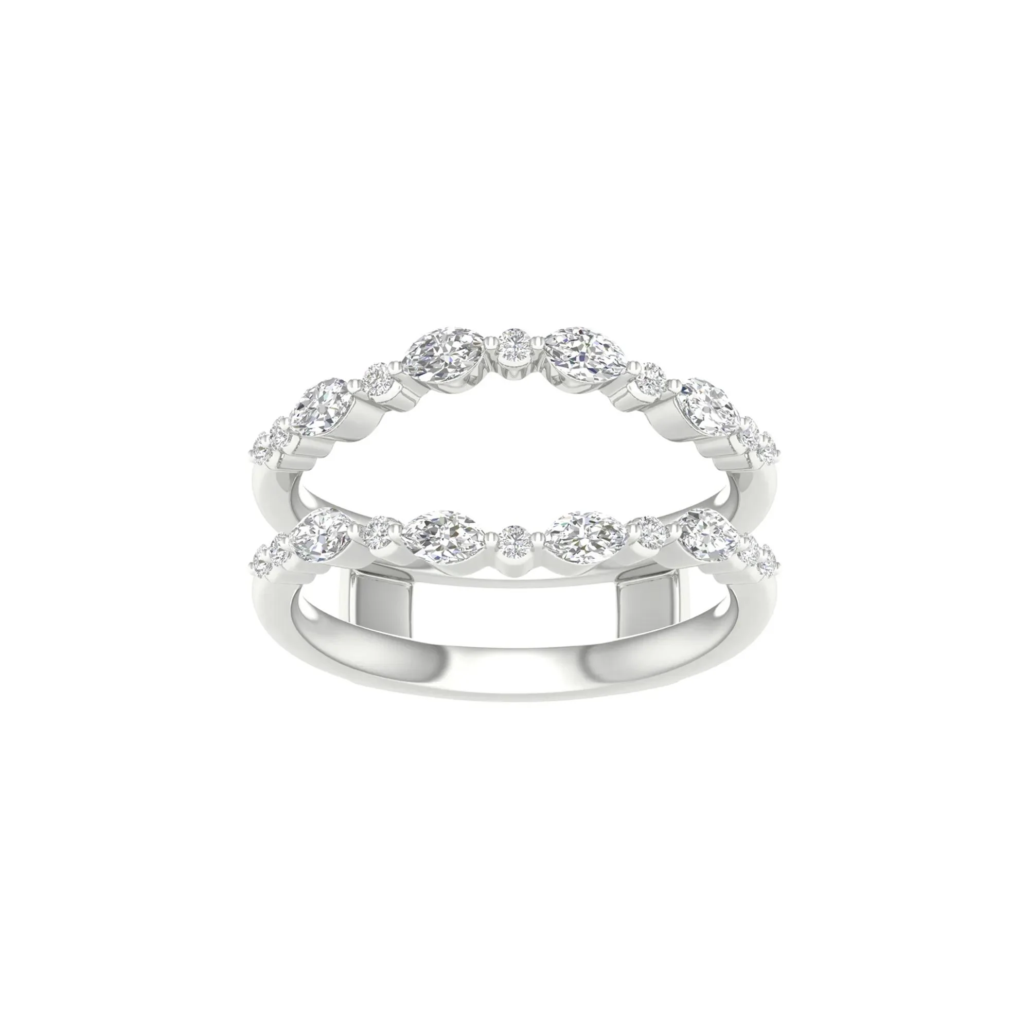 1/2 CT. Tw. Round and Marquise Contour Ring Insert 14K White Gold Round Brilliant Cut Size 7 7mm - Image 4